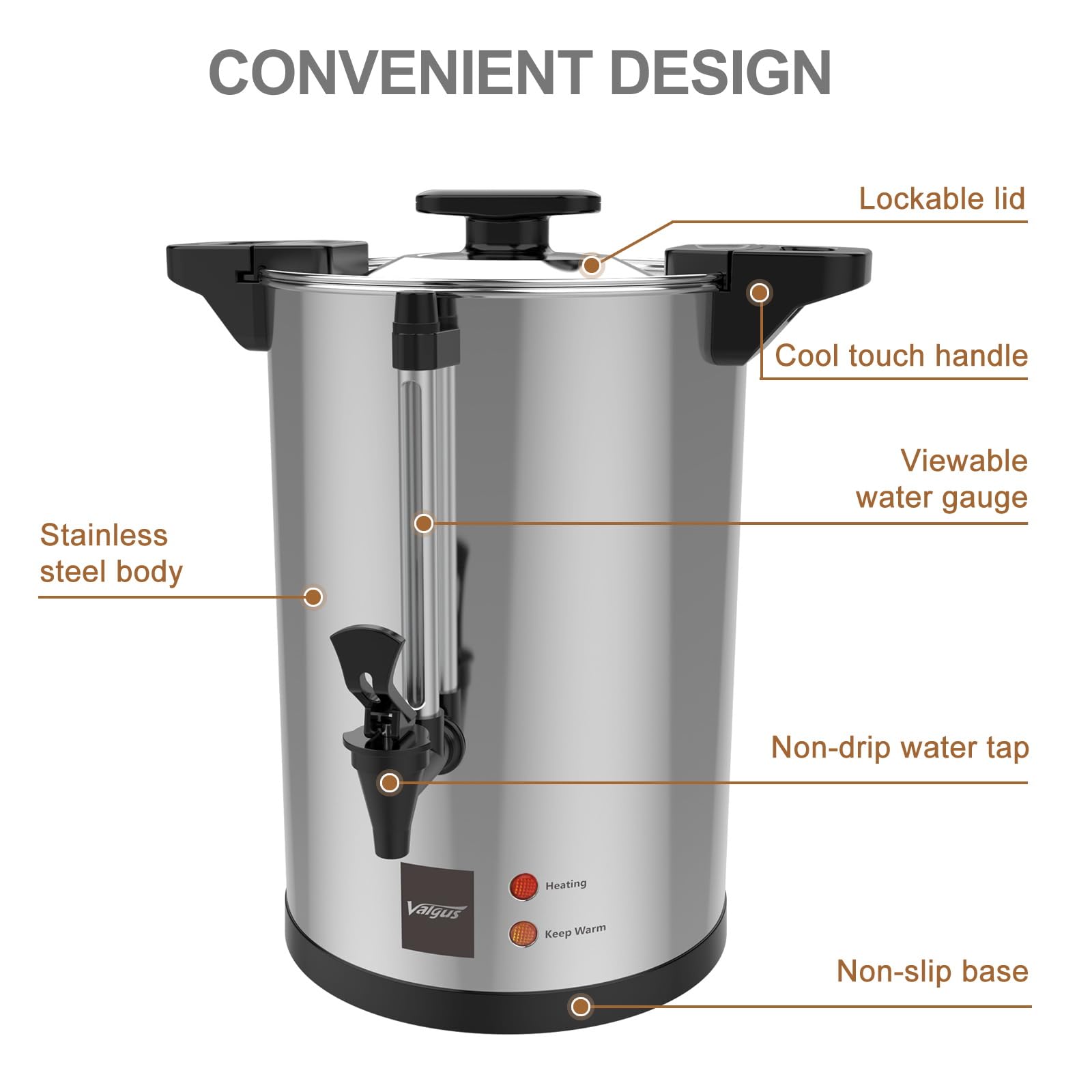 Valgus Commercial Grade 110-Cup (16L) Stainless Steel Coffee Urn with Percolator Dispenser - Fast Brewing for Large Events, Weddings, Parties & Catering | Perfect for Banquets, Church Gatherings & Office Meetings