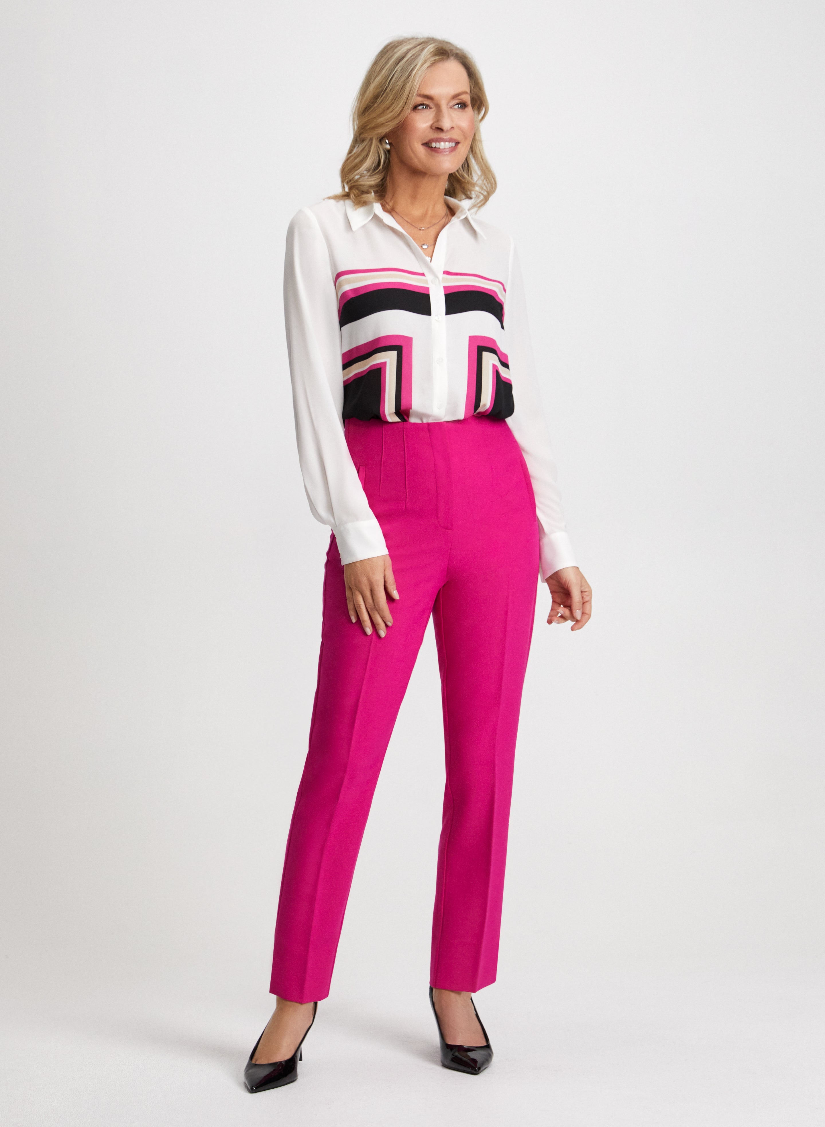 Color Block Blouse & Slim Leg Pants Set - Women's Fashion Office Wear for Business Casual Outfits and Professional Work Attire