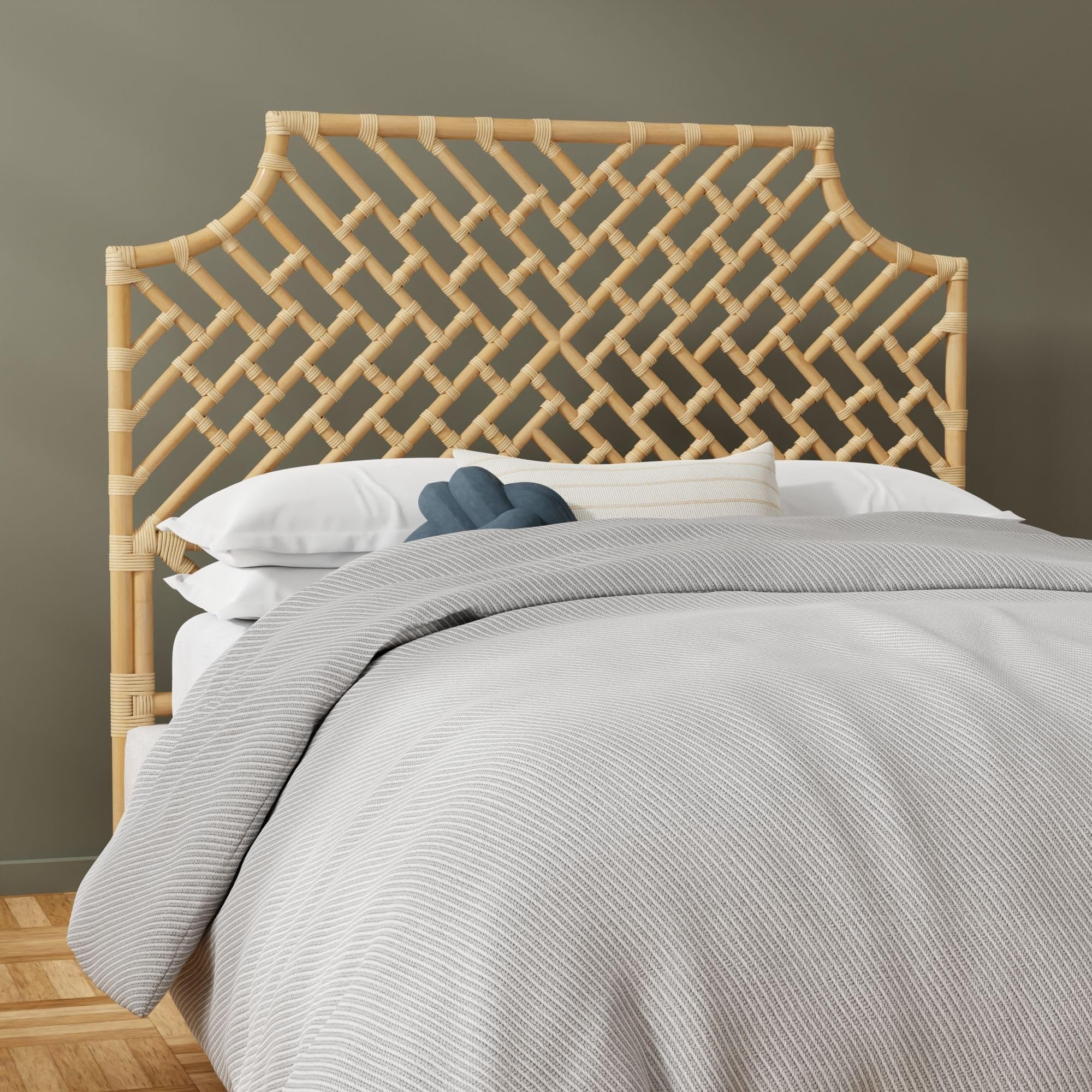 Kouboo Rattan Chippendale Headboard Queen Size - Natural Woven Bohemian Bedroom Furniture - Perfect for Master Bedroom, Guest Room & Coastal Home Decor