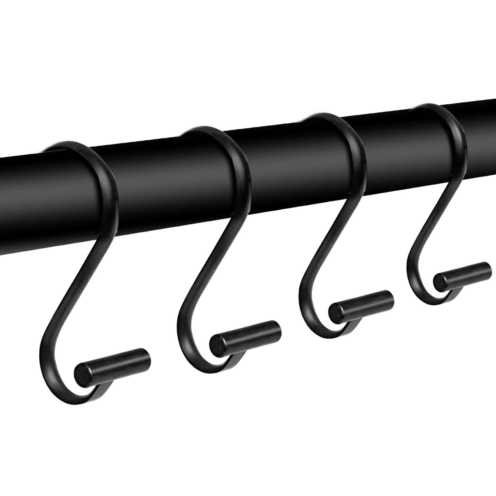 Rust-Proof Metal Shower Curtain Hooks - 12 Pack Black T-Bar Decorative Rings for Bathroom Shower Rod | Durable & Stylish Bath Accessories for Home, Hotel, and Apartment Use