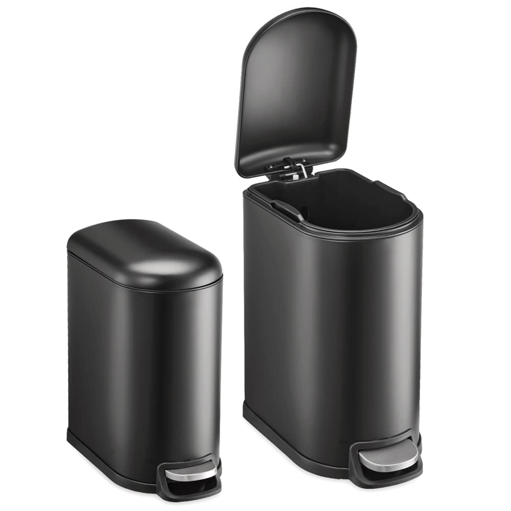 Black Step-on Metal Kitchen Trash Can Set with Lid - 10.6 & 2.6 Gallon Combo for Kitchen, Office, Bathroom - Odor Control & Hands-Free Waste Disposal for Home & Commercial Use