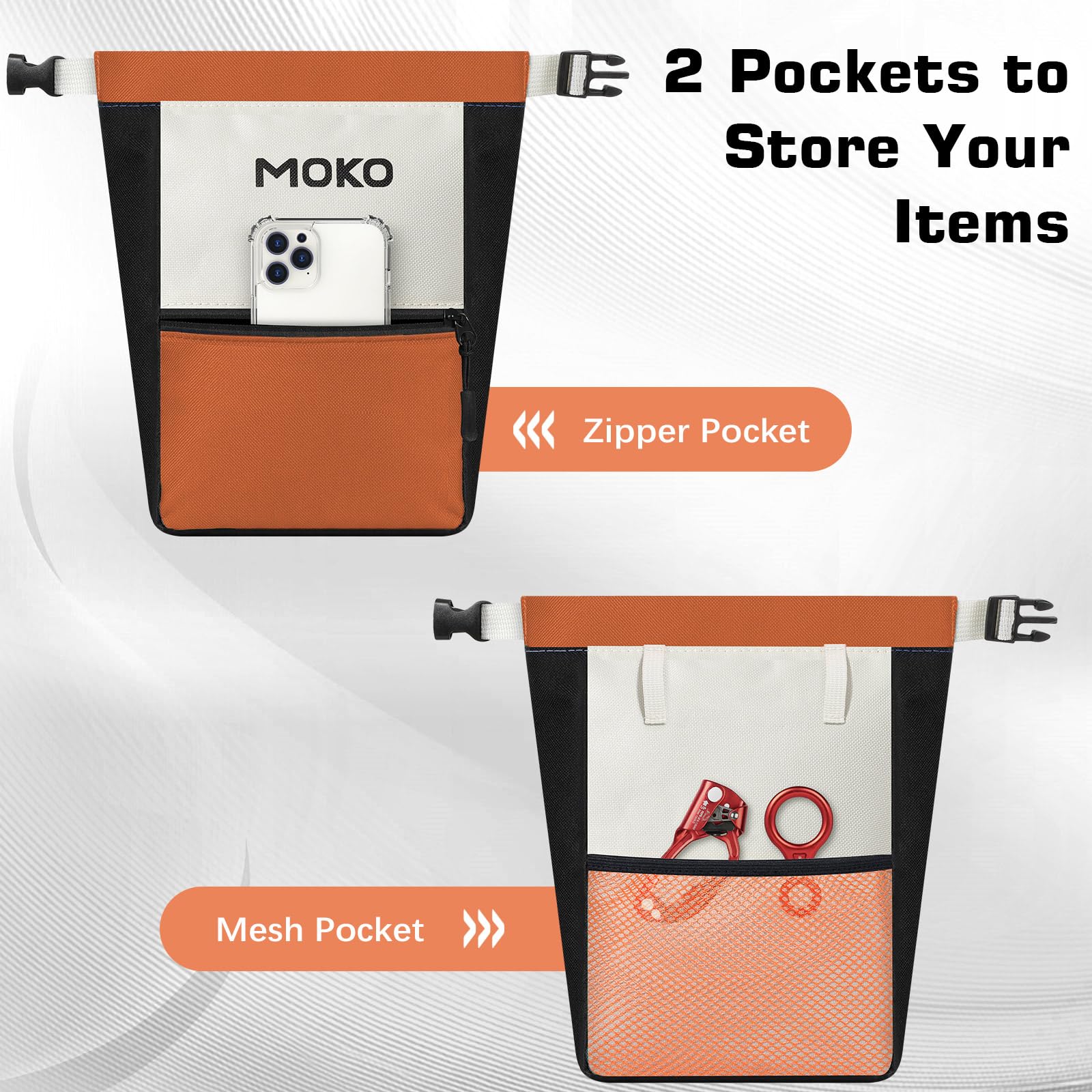 MoKo Large Capacity Rock Climbing Chalk Bag with Magnetic Snap & Zipper Pocket - Portable Chalk Bucket for Bouldering, Weightlifting, Gymnastics & Fitness Training - Ideal for Outdoor Climbing Gyms & Workout Sessions