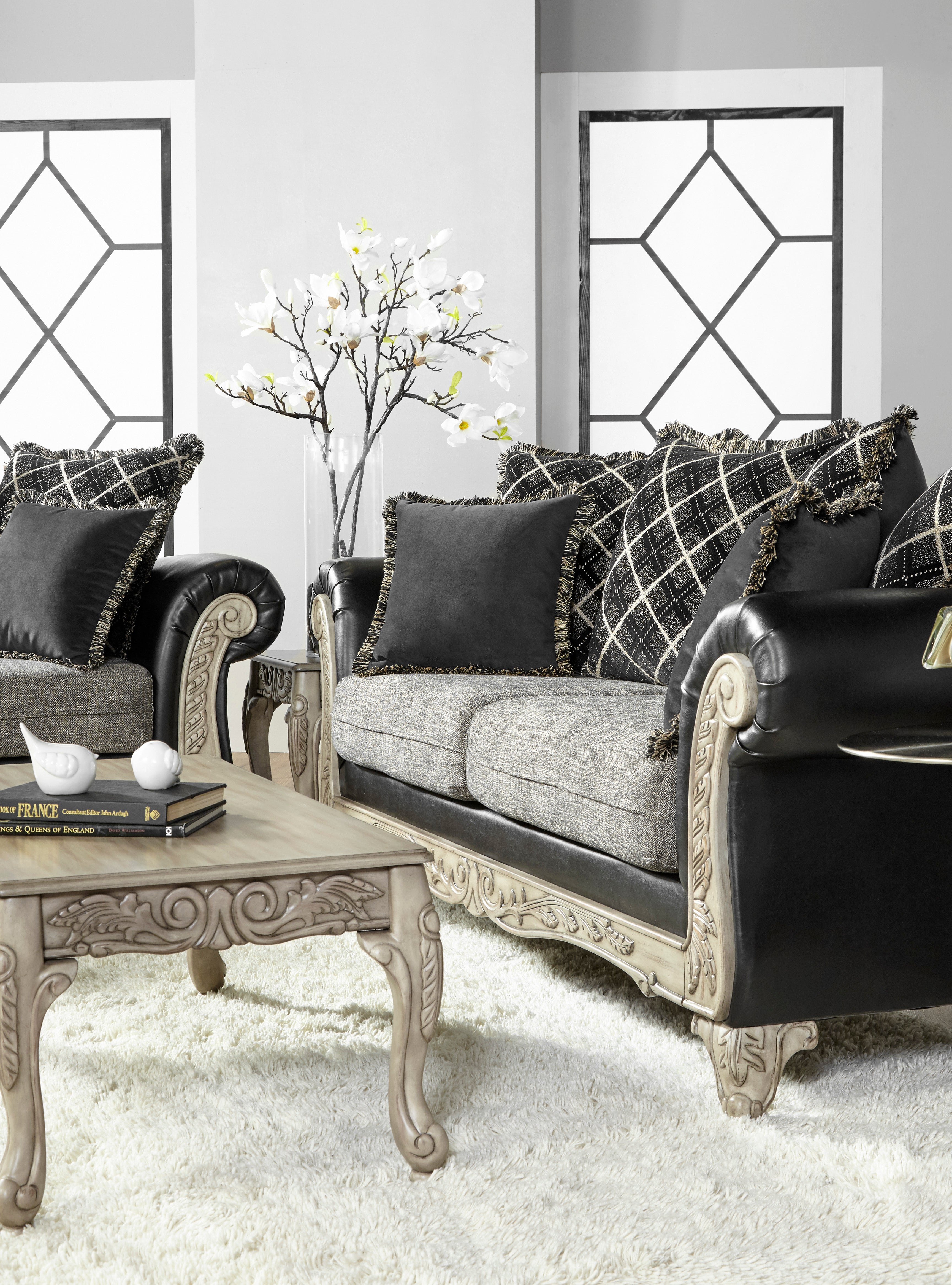 San Marino 2-Tone Fabric and Wooden Frame Sofa Set - Modern Living Room Furniture in Ebony Finish | Perfect for Home, Office, and Lounge Decor