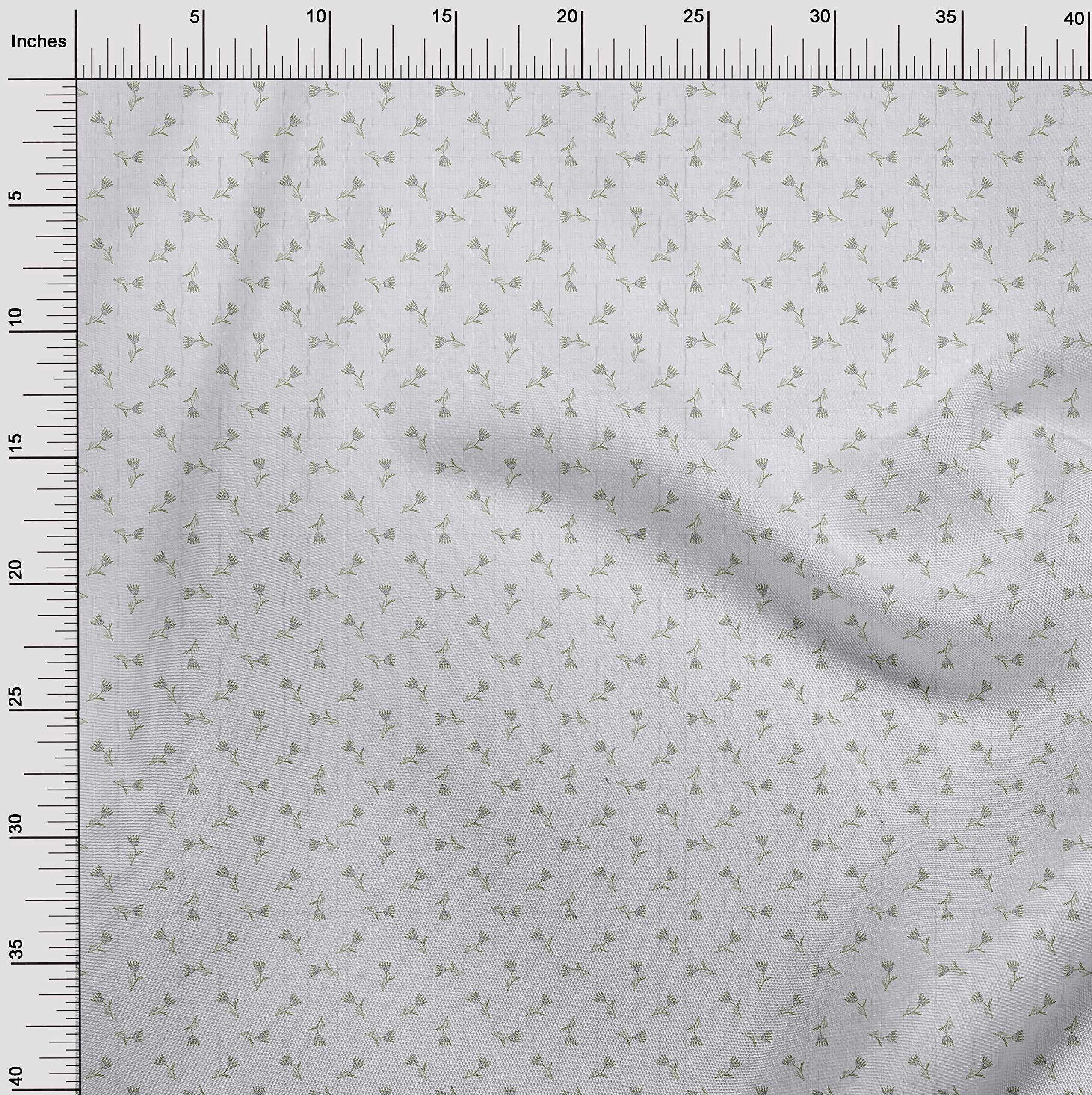 oneOone Polyester Spandex Light Green Asian Floral Print Fabric - 56 Inch Wide Sewing Material for Dresses, Curtains & DIY Crafts | Premium Stretch Fabric by The Yard