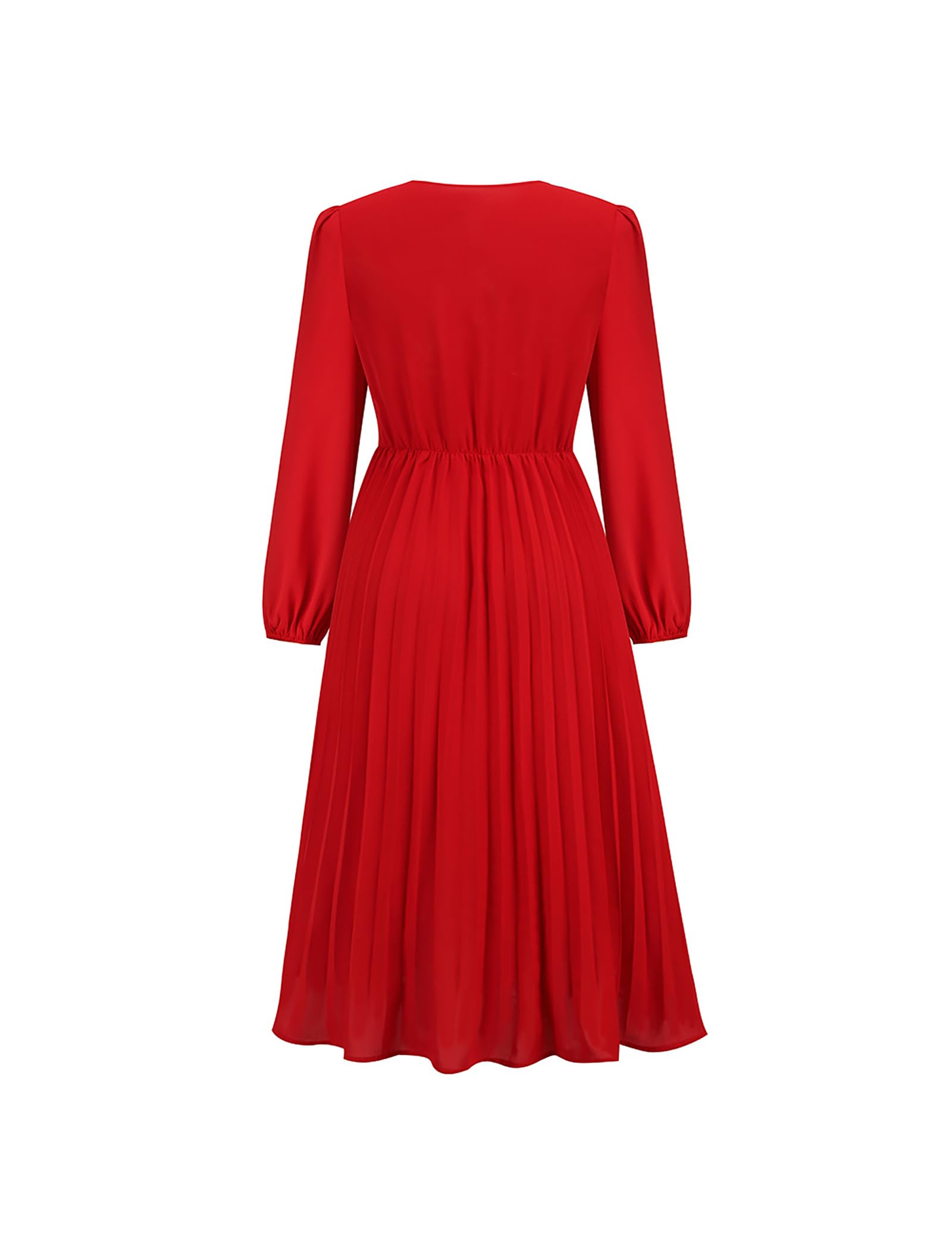 SDEER Women's Casual Midi Dress - V Neck Long Sleeve Pleated High Waist Flowy Dress for Wedding Guest, Party, Office & Everyday Wear