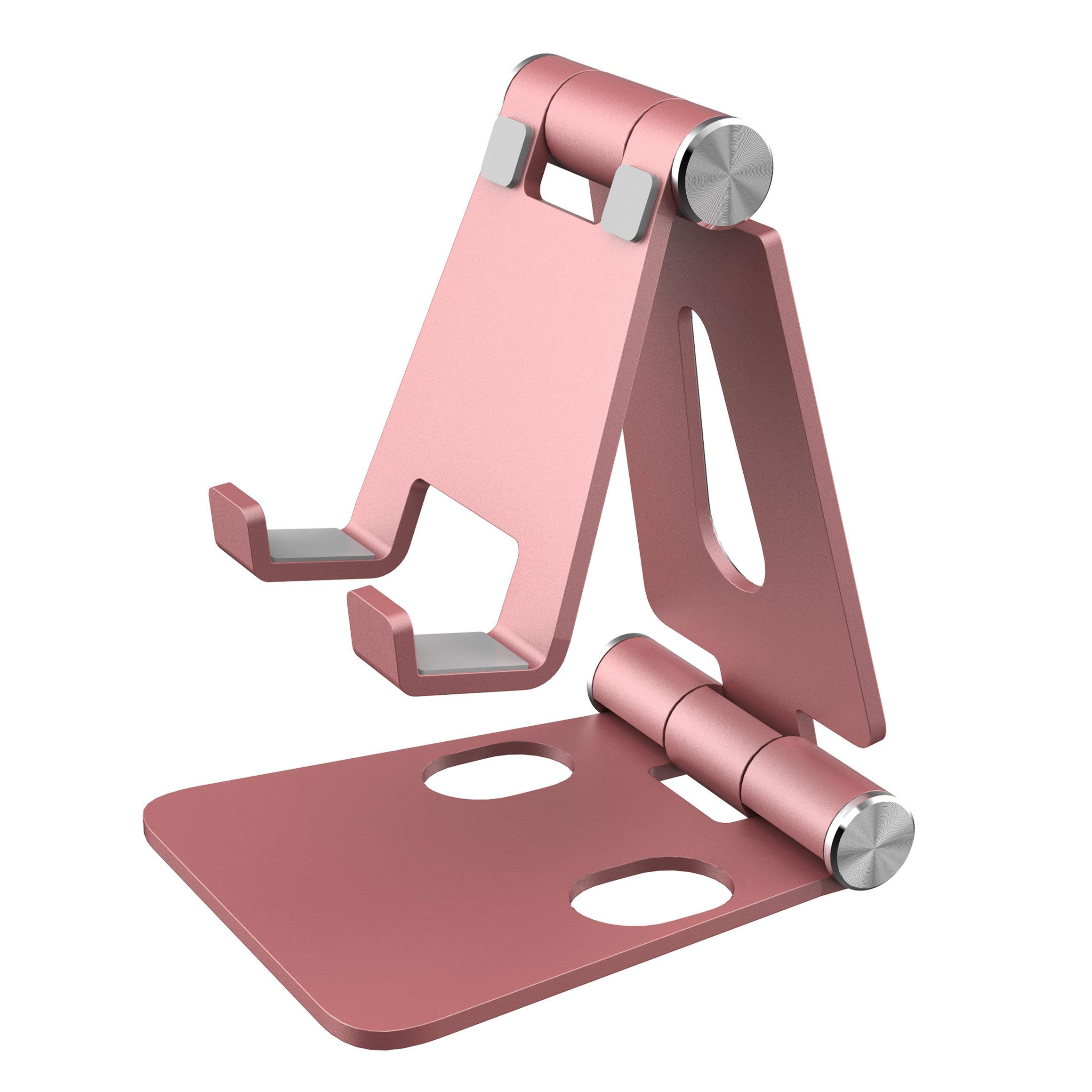 Aduro U-Rise Adjustable & Foldable Aluminum Phone Stand - Universal Smartphone Holder for Desk, Table, Office, Home - Rose Gold | Perfect for Watching Videos, Video Calls & Hands-Free Use