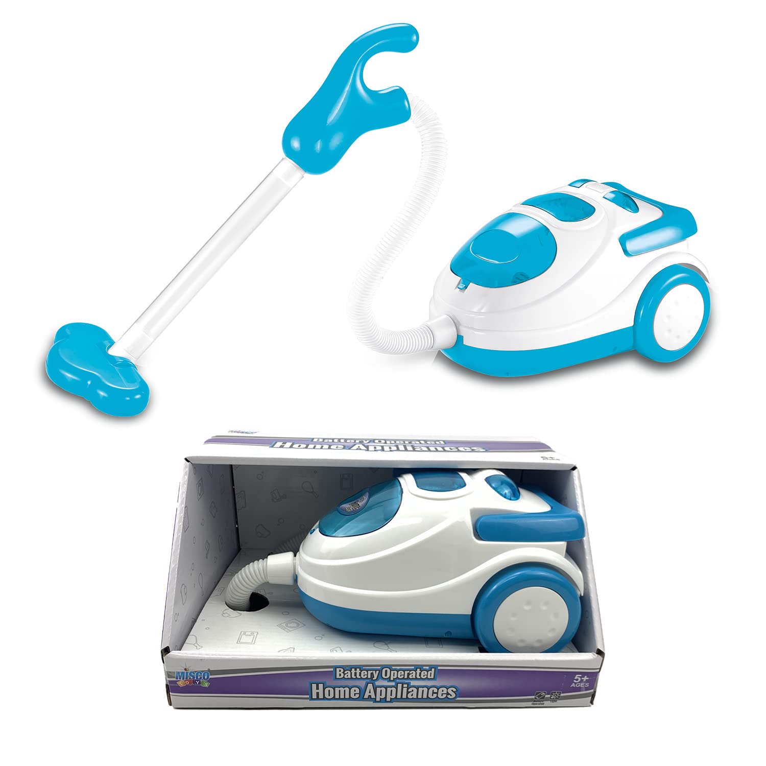 Misco Toys Kids Vacuum Cleaner - Realistic Toy Handheld Vacuum with Sounds & Lights - Educational Cleaning Toy for Toddlers Ages 3 4 5 6 7 - Perfect Gift for Boys & Girls (Blue) - Fun Pretend Play for Home & Classroom Cleaning Activities