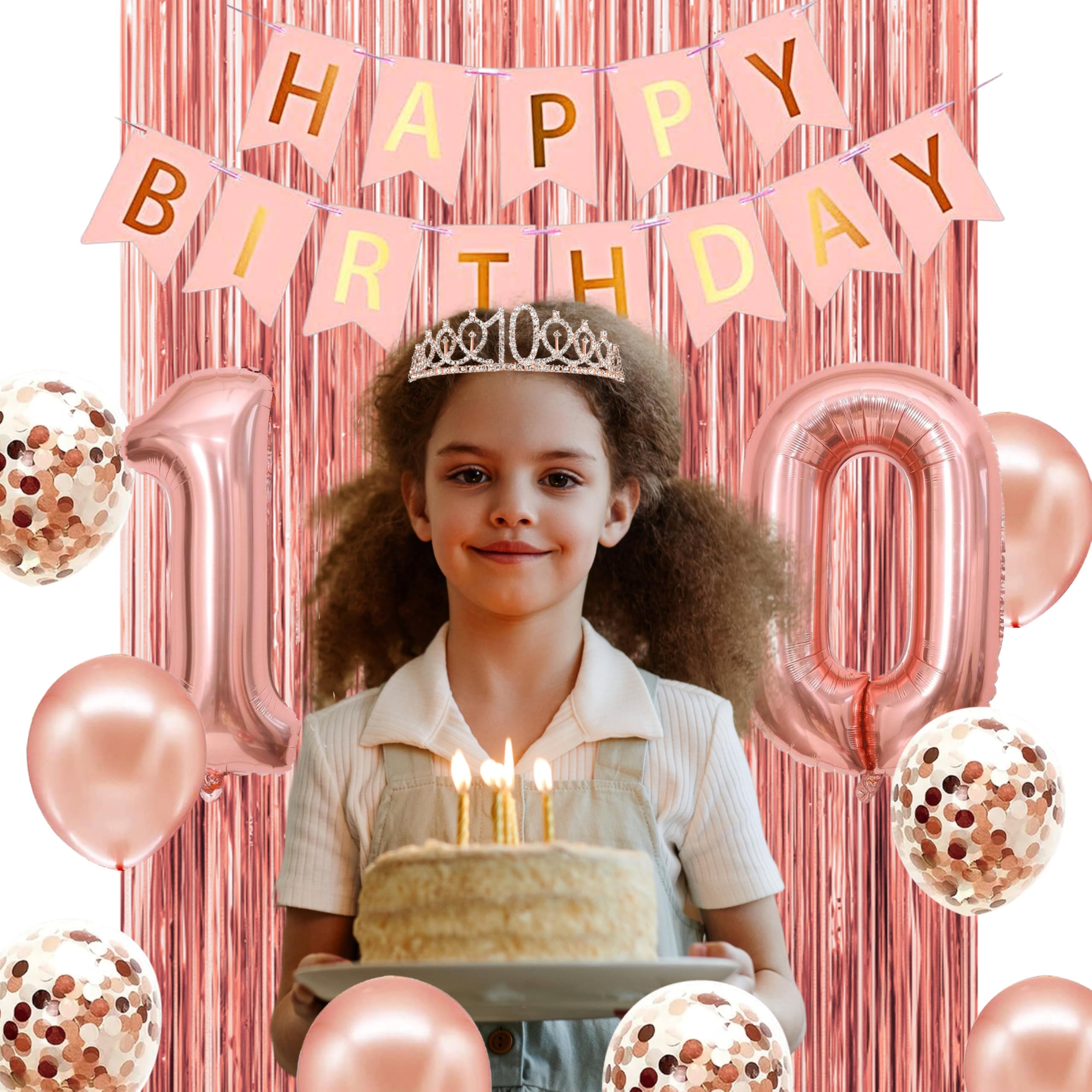 Rose Gold 10th Birthday Party Decorations Set - Happy Birthday Banner, Backdrop, Sash, Tiara & Balloons for Girls' Decade Celebration | Perfect for Birthday Parties, Photo Booths & Milestone Decor