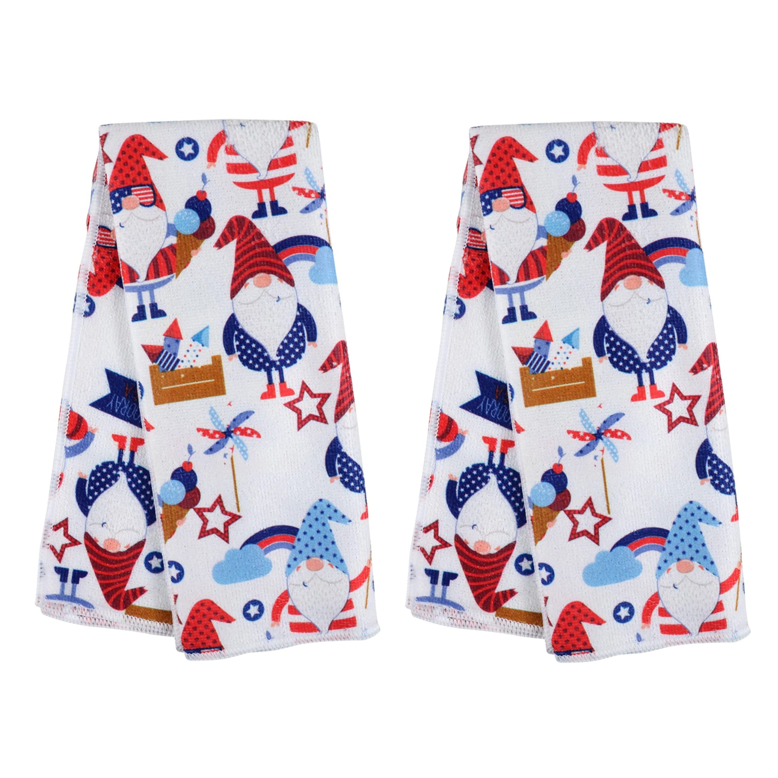 Patriotic Gnome Hand Towel Set - 2 Pack Kitchen & Bath Towels - Red White and Blue Home Decor - Perfect for 4th of July, Christmas, and Farmhouse Kitchen Decor