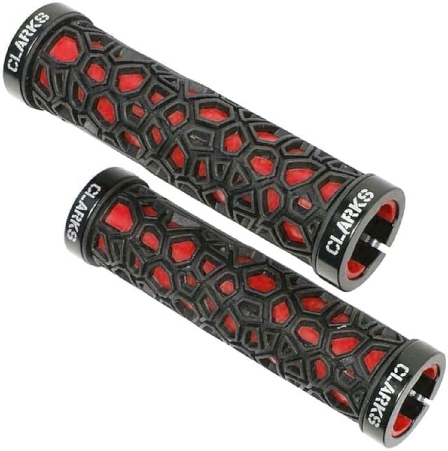 Clarks Lock On Grips - 130mm Double-Sided Rubber Bicycle Handlebar Grips with Raised Grip Pattern & Anodized Lock-On Technology (3 Colors) - Perfect for Mountain Bikes, Road Bikes & BMX Cycling