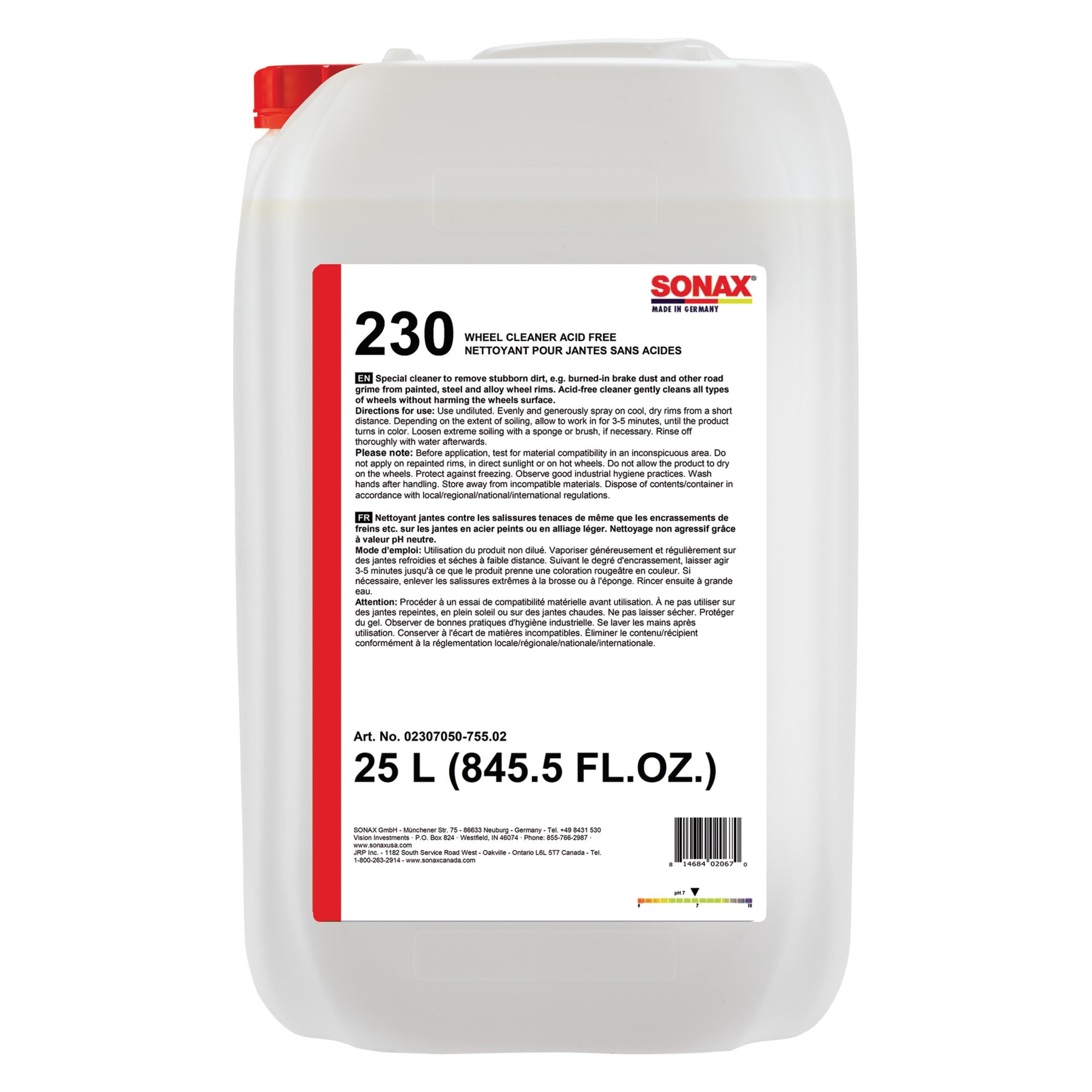SONAX Wheel Cleaner Plus (230705) - Powerful Rim Cleaner for Alloy Wheels, Brake Dust Remover, Color Changing Formula, 25 Liter (6.5 Gallon) - Perfect for Car Detailing, Auto Shops & DIY Wheel Cleaning