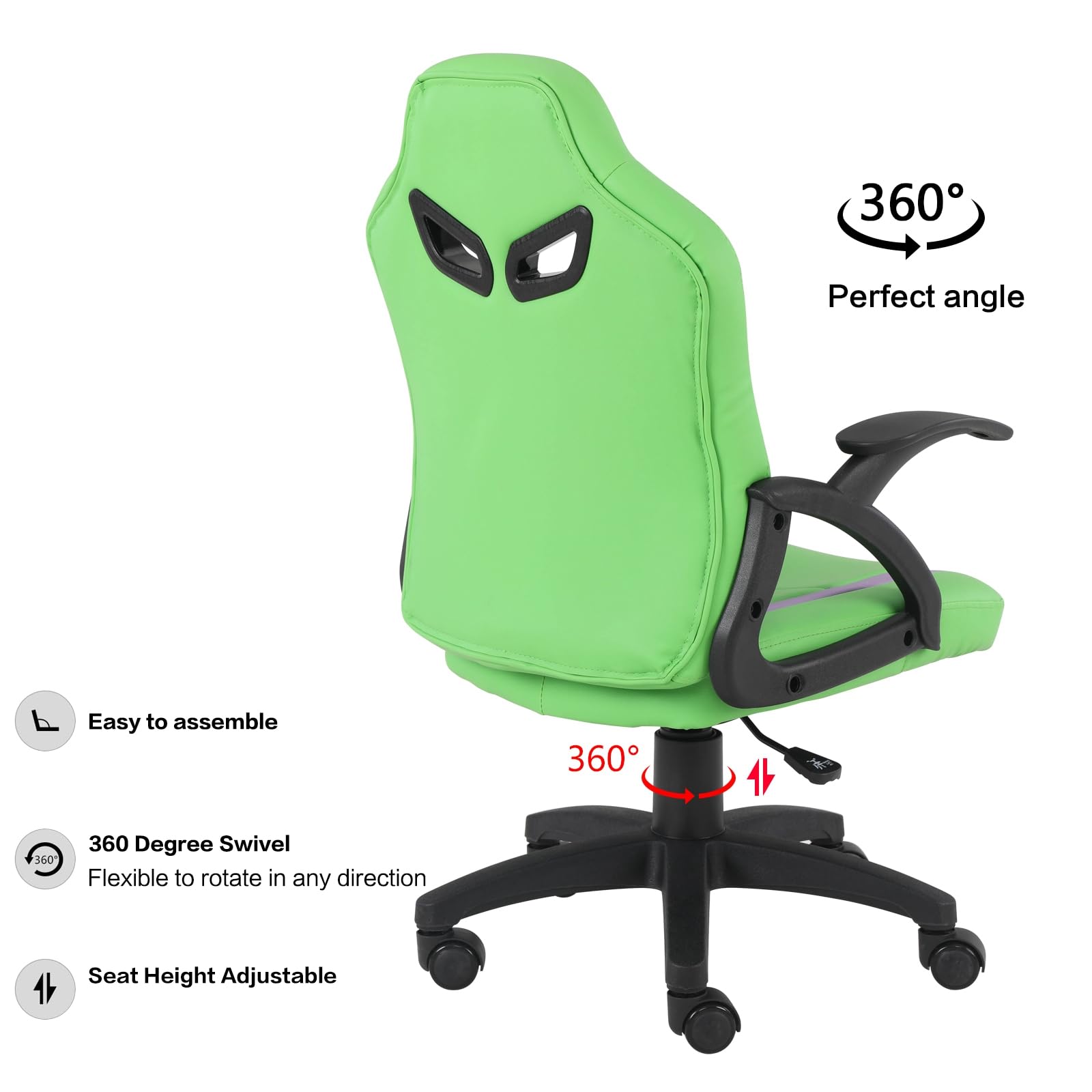 Modern-Depo Ergonomic Gaming Chair for Teens & Juniors - High Back Racing Style Computer Chair with Adjustable Height - Perfect for Gaming, Office & Study - Green