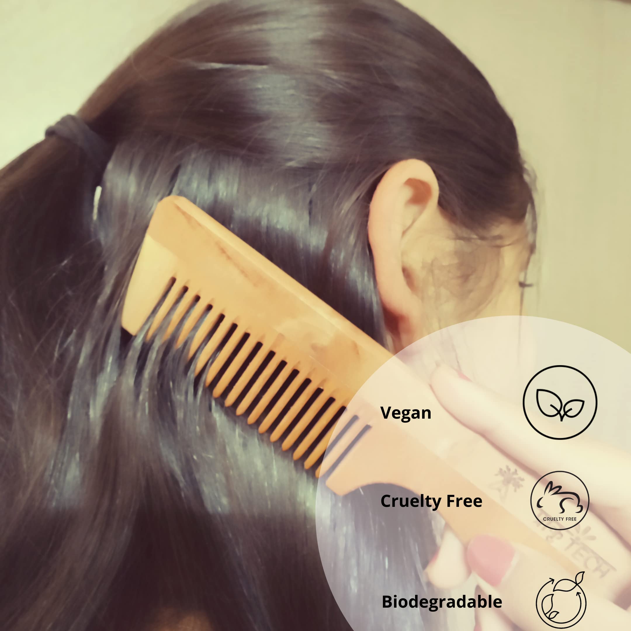 PRAKRTECH Neem Wood Shampoo Comb with Handle - Anti-Dandruff & Hair Loss Prevention Comb for Men & Women | Natural Kachi Neem Wooden Comb for Hair Growth & Scalp Care | Perfect for Daily Hair Styling & Massage (17 x 7 x 1 cm)