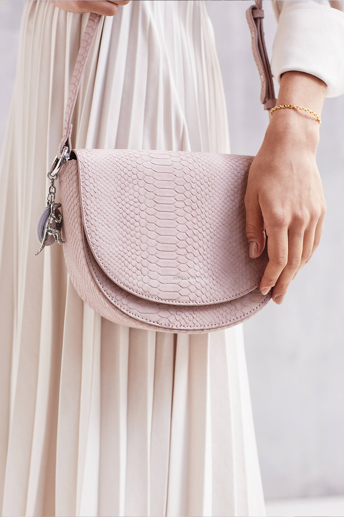 Loman Faux Leather Saddle Bag - Blush Pink Snake Print Crossbody Purse with Charm | EBP3614 | Perfect for Women's Daily Use, Date Night & Office