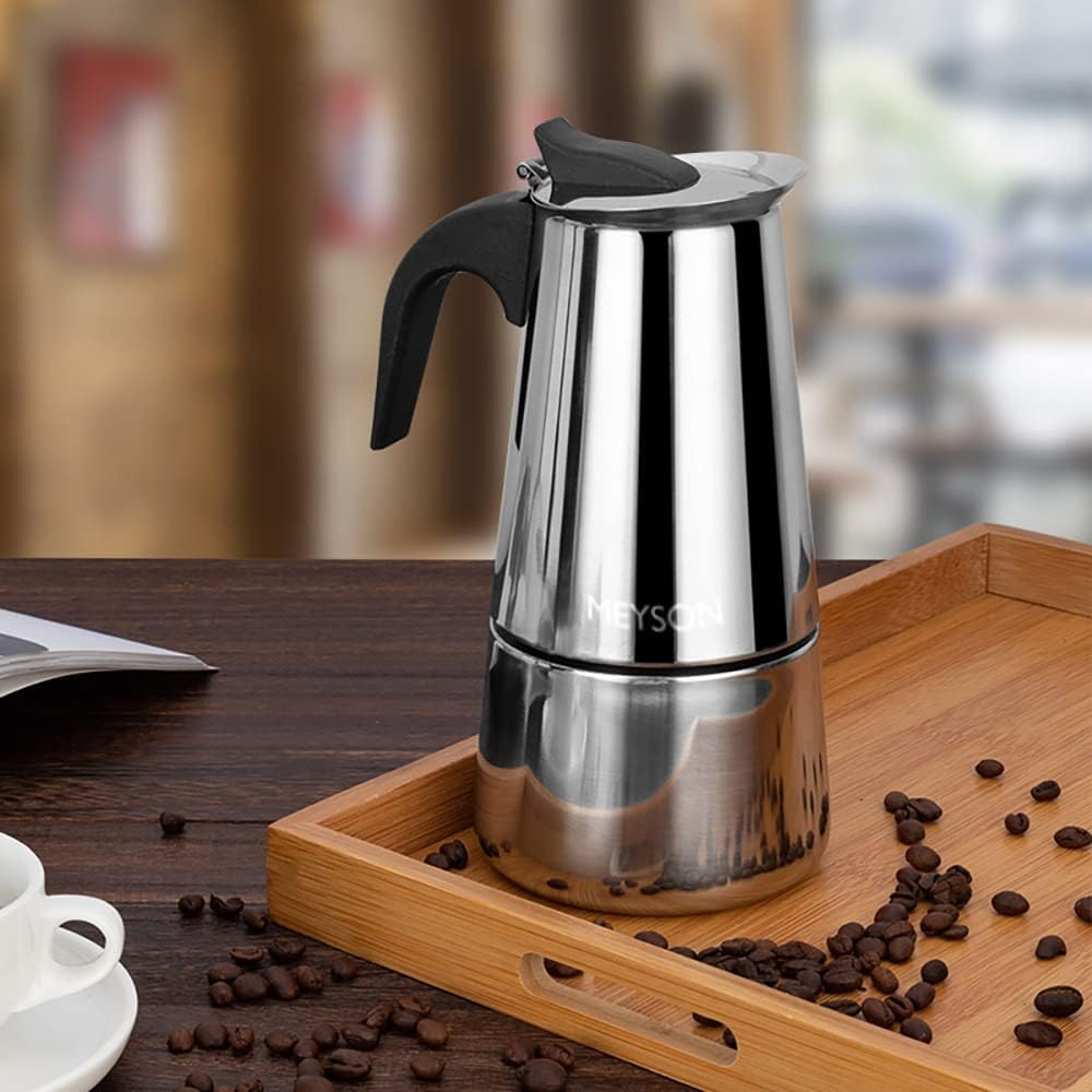 Stainless Steel Italian Moka Pot - 6 Cup (300ml) Espresso Coffee Maker for Induction, Gas & Ceramic Stoves - Perfect for Home, Office & Camping Use - Durable & Easy to Clean Moka Coffee Machine