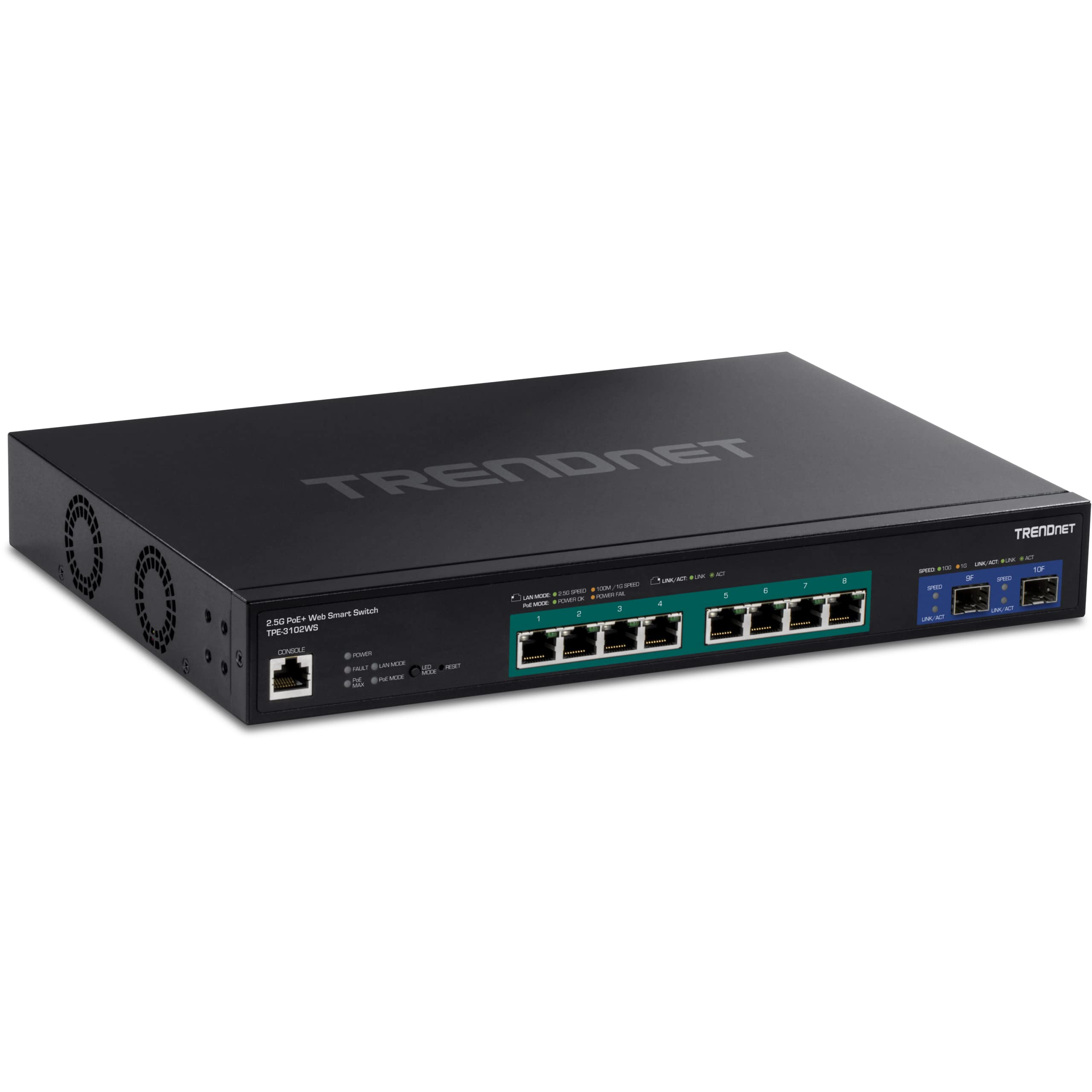 TRENDnet TPE-3102WS 10-Port Multi-Gig Web Smart PoE+ Switch | 8 x 2.5G PoE+ Ports & 2 x 10G SFP+ | Metal Housing Managed Ethernet Switch | Lifetime Protection | Ideal for Office Networks, Surveillance Systems & High-Speed Data Transfer