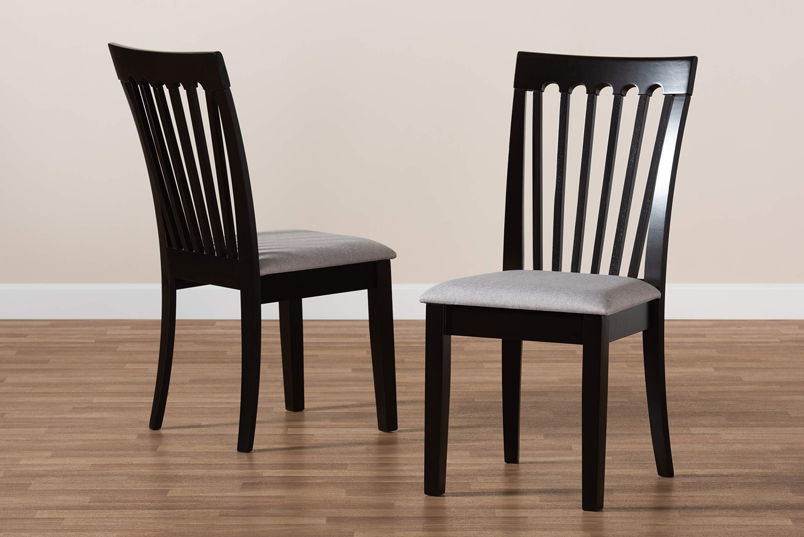 Baxton Studio Minette 2-Piece Dining Chair Set - Gray Fabric Upholstered Seats with Espresso Brown Wood Frame - Perfect for Kitchen, Dining Room & Small Space Decor