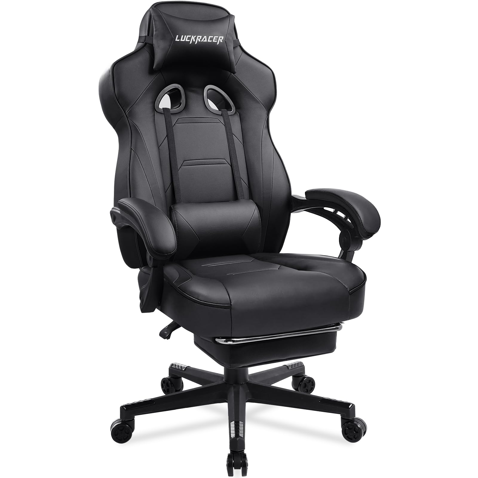Ergonomic Gaming Chair with Footrest - 350Lb Heavy Duty Computer Chair, High Back Office Chair with Lumbar Support & Swivel Recliner for Adults (Black) - Perfect for PC Gaming, Streaming & Home Office Setup