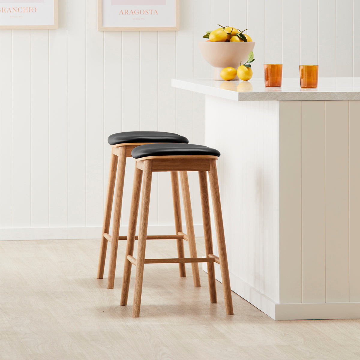 Premium Lando Leather Backless Bar Stool - Modern Counter Height Stool for Kitchen Island, Breakfast Nook & Home Bar - Comfortable PU Leather Seat with Chrome Metal Base
