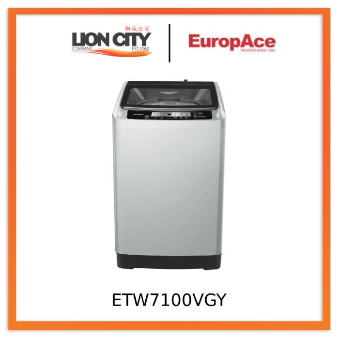 EuropAce ETW7100VGY 10kg Top Load Washing Machine - Energy Efficient, Large Capacity Laundry Washer for Home & Apartment Use - Perfect for Families, Dorm Rooms & Small Spaces