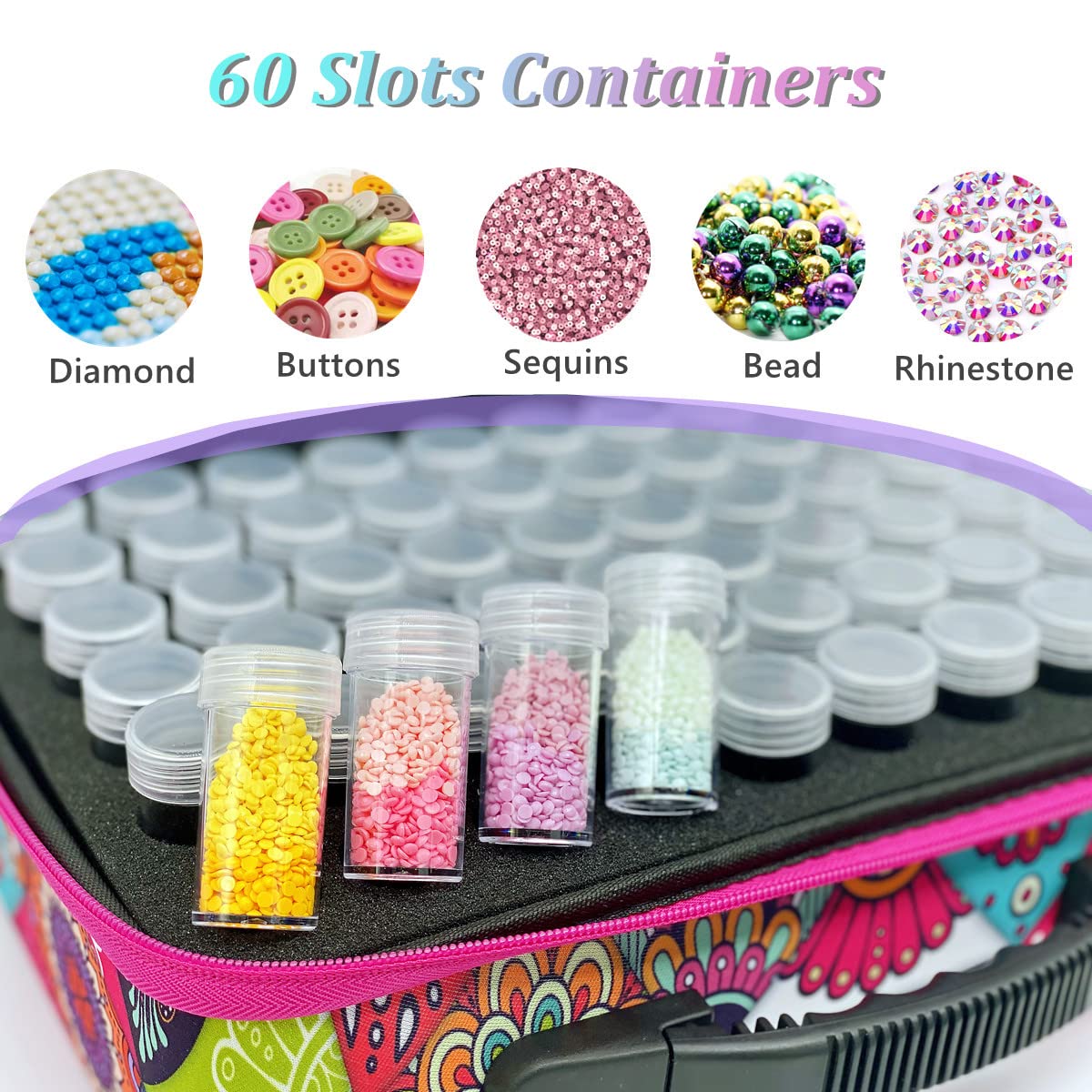 60-Slot Diamond Painting Storage Containers - Large Capacity 5D Diamond Art Accessories Kit for DIY Crafts, Jewelry & Rhinestone Organization | Perfect for Home Art Projects & Craft Room Storage (Bohemian Style)