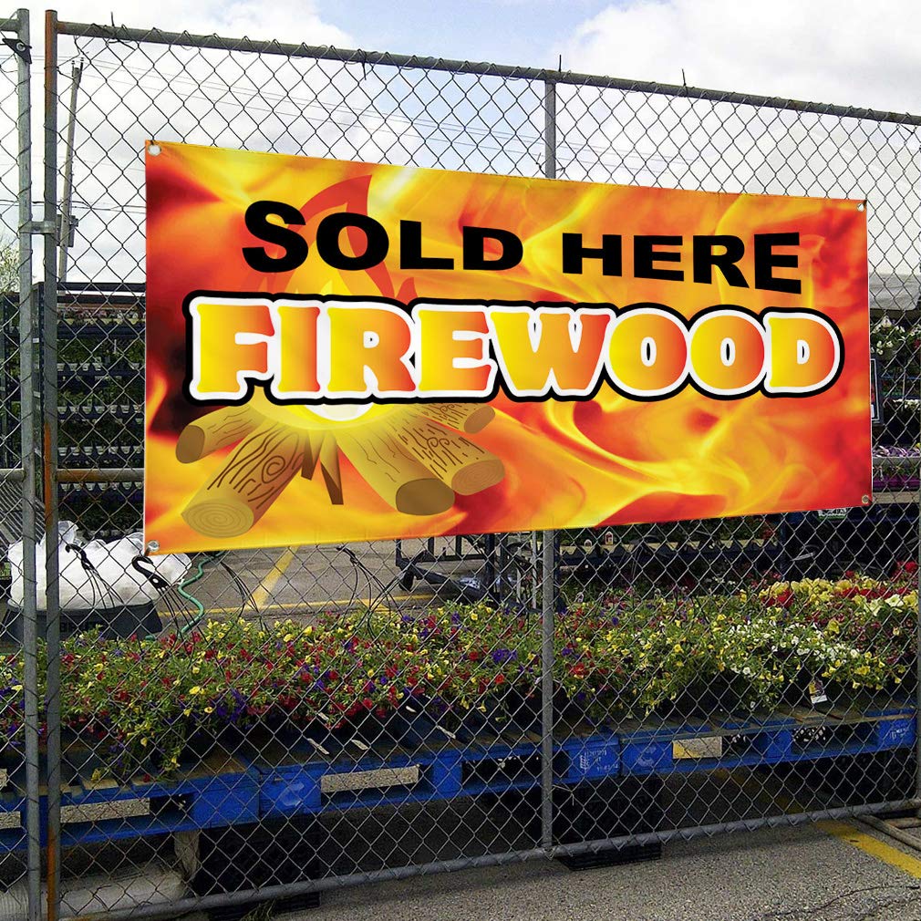 Firewood Business Vinyl Banner - 60x144 Inches, Weatherproof & Durable with 10 Grommets - Orange Industrial Yard Sign for Outdoor Advertising & Business Promotion