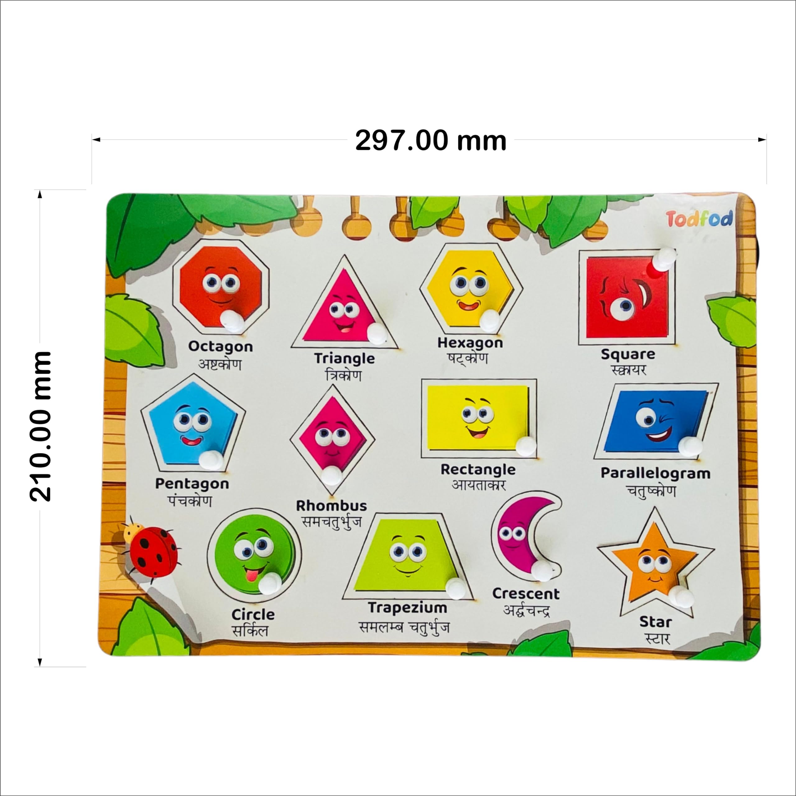 TodFod Wooden Gujarati Alphabet & Shapes Puzzle Toy for Kids – Educational Learning Board with Knob for Preschoolers (Gujarati Kakko) – Perfect for Early Childhood Development & Montessori Classrooms
