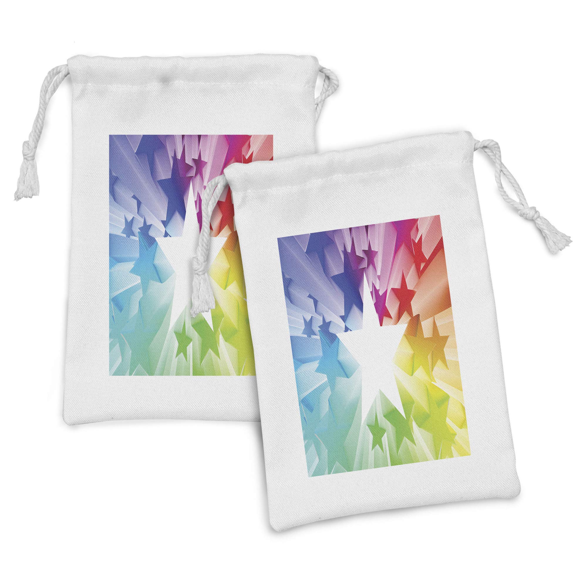 Ambesonne Star Fabric Pouch Set of 2 - Rainbow Burst Colorful Drawstring Bags for Toiletries, Jewelry & Party Favors (9