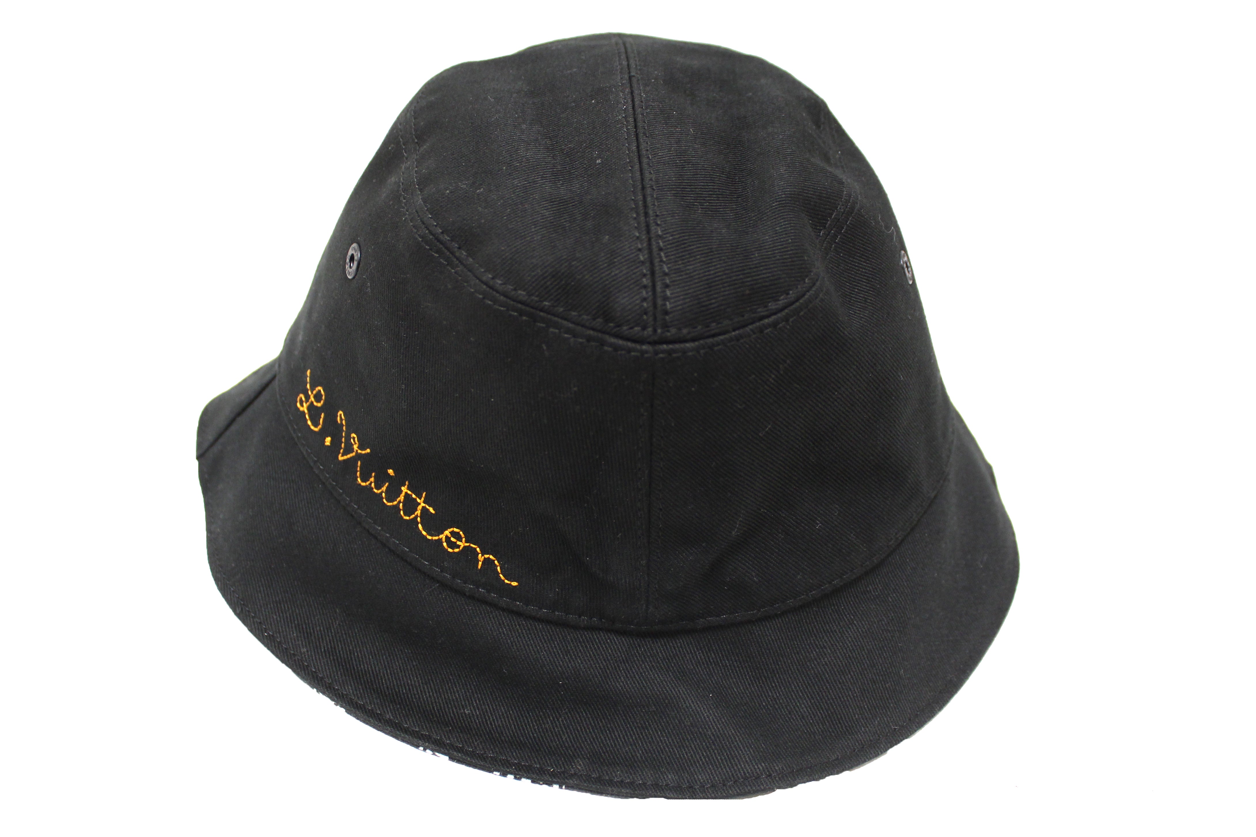 Authentic Louis Vuitton Black & White Distorted Damier Reversible Bucket Hat for Men & Women - Fashionable Unisex Sun Hat for Outdoor, Travel & Streetwear Style
