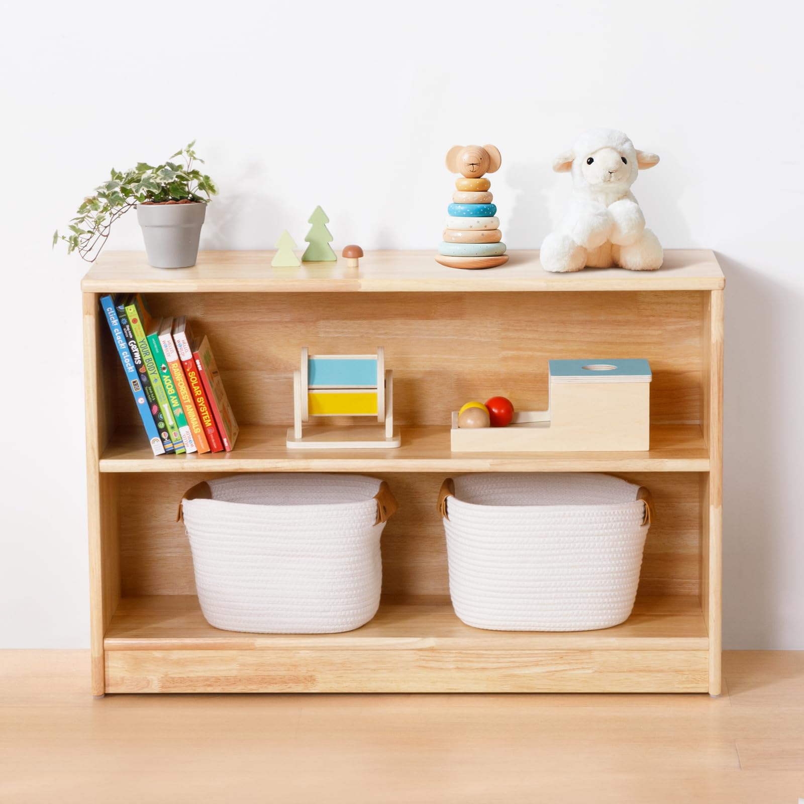 Rubber Wood Montessori Shelf & Toy Storage Organizer - 35.4