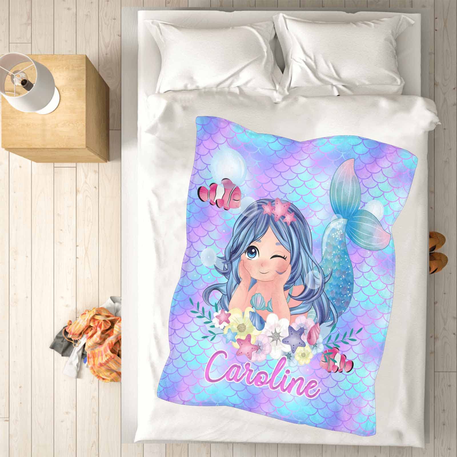 YESCUSTOM Personalized Baby Blankets for Boys & Girls – Custom Name Fleece Throw Blanket | Soft Mermaid Design for Toddler Bedroom, Couch & Nursery Decor | Ideal Birthday Gift for Kids (Home, Travel & Photo Shoot Use)