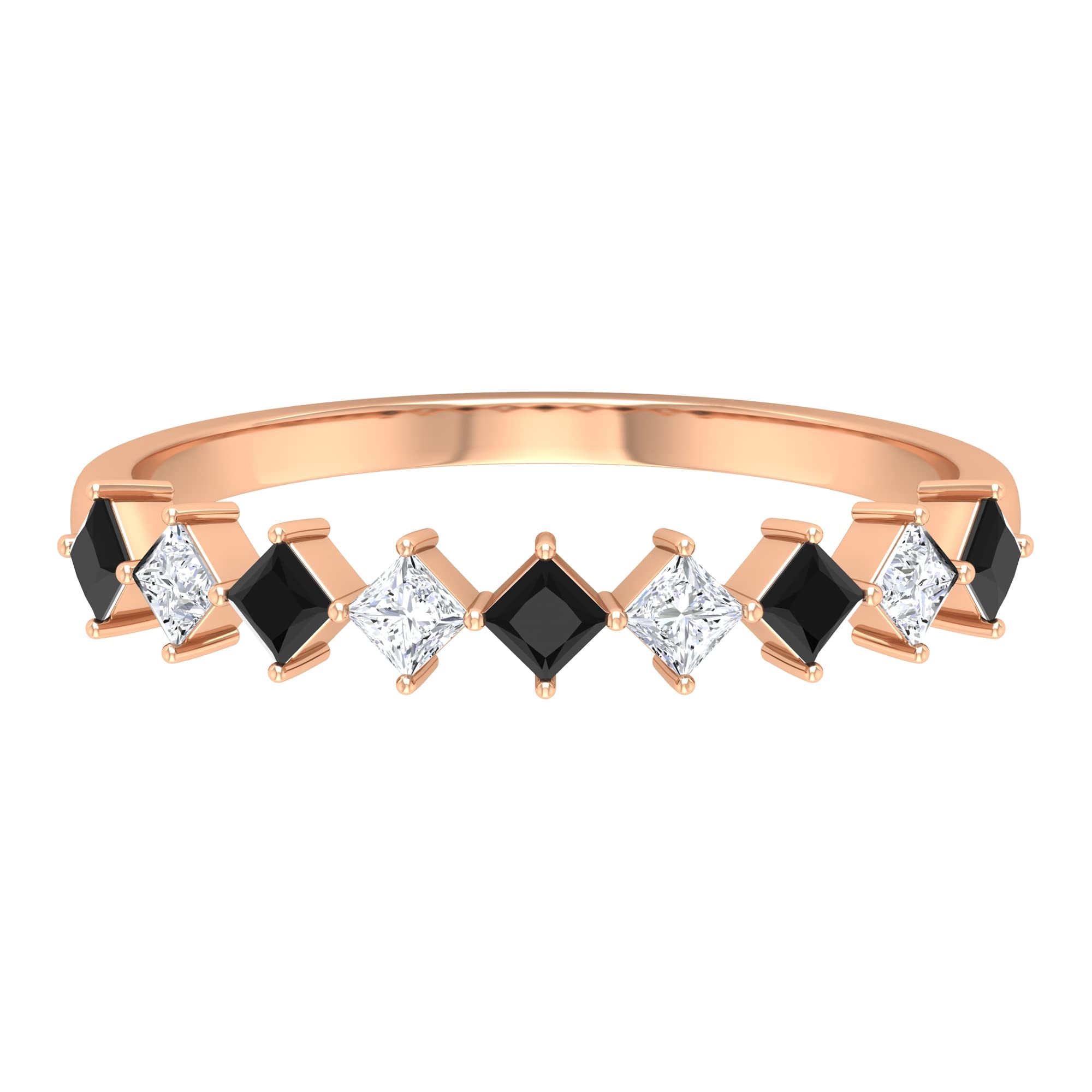1/2 CT Black Spinel & Diamond Ring - 14K Solid Gold Princess Cut Half Eternity Band for Women | Elegant Diagonal Design for Anniversary, Engagement & Special Occasions