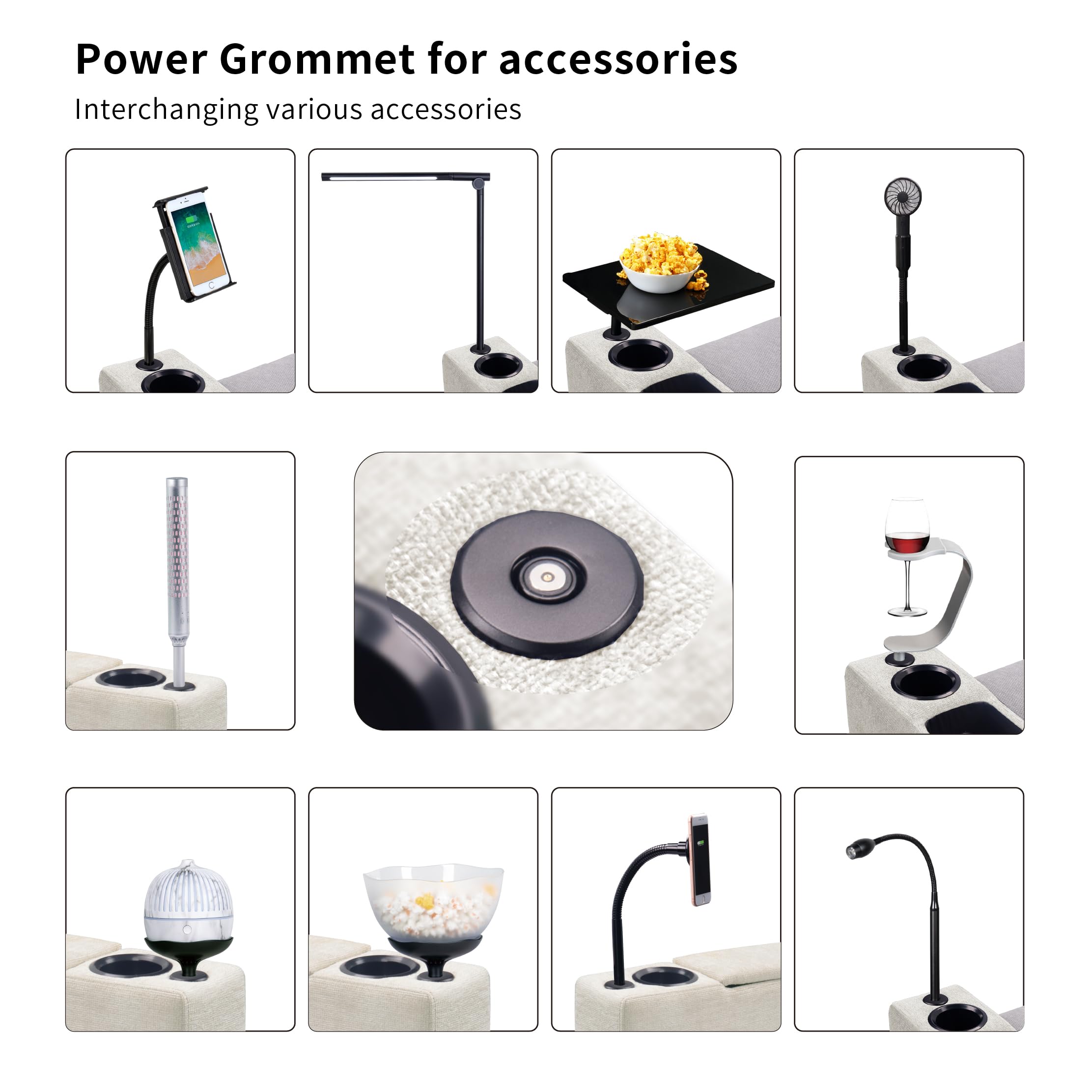 Multifunctional Removable Sofa Armrest with Cup Holder & Wireless Charger - Couch Caddy with Storage & LED Reading Light - Almond - Perfect for Living Room, Bedroom & Office Use