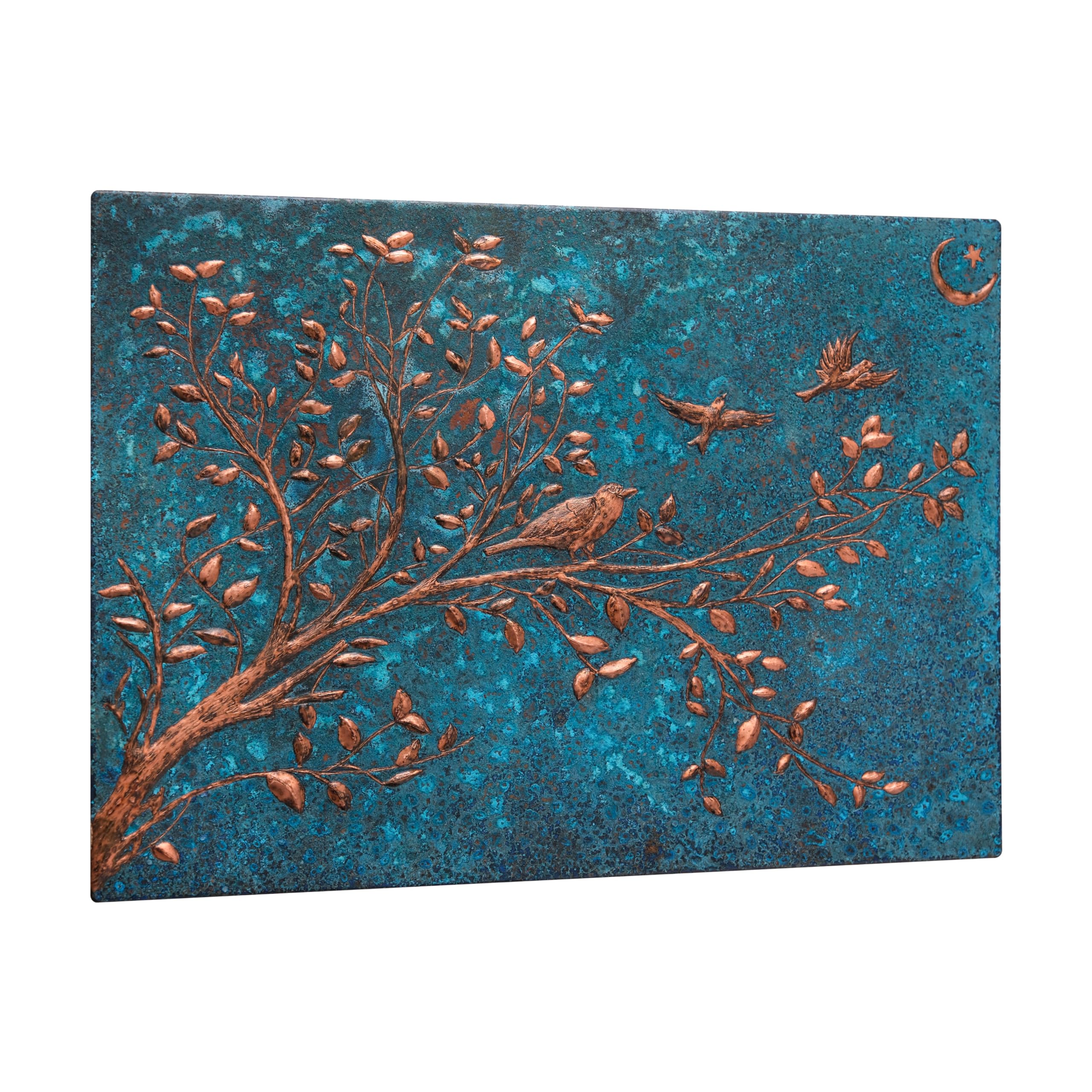 Handmade Customizable Copper Backsplash Panel - Tree Branches & Crescent Star Design for Kitchen Wall Decor, Indoor & Outdoor Use (Blue) | Durable & Stylish Backsplash Tile for Modern & Rustic Kitchens