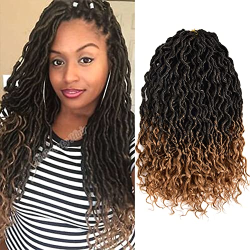 6Pcs Faux Locs Crochet Hair - Pre Looped Synthetic Crochet Braids with Curly Ends, 18 Inch Goddess Locs in 1B-27# for Black Women | Perfect for Protective Styling, Weddings & Everyday Wear