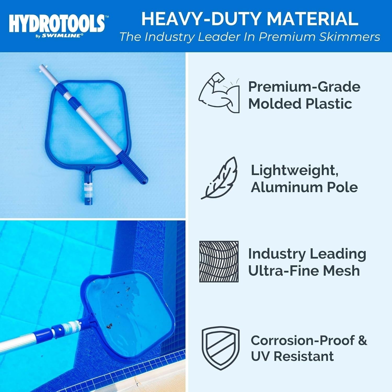 4' Adjustable Telescopic Pool Skimmer Net - Heavy Duty Stainless Steel Mesh for Leaves & Debris - Perfect for Above Ground & Inground Pool Cleaning