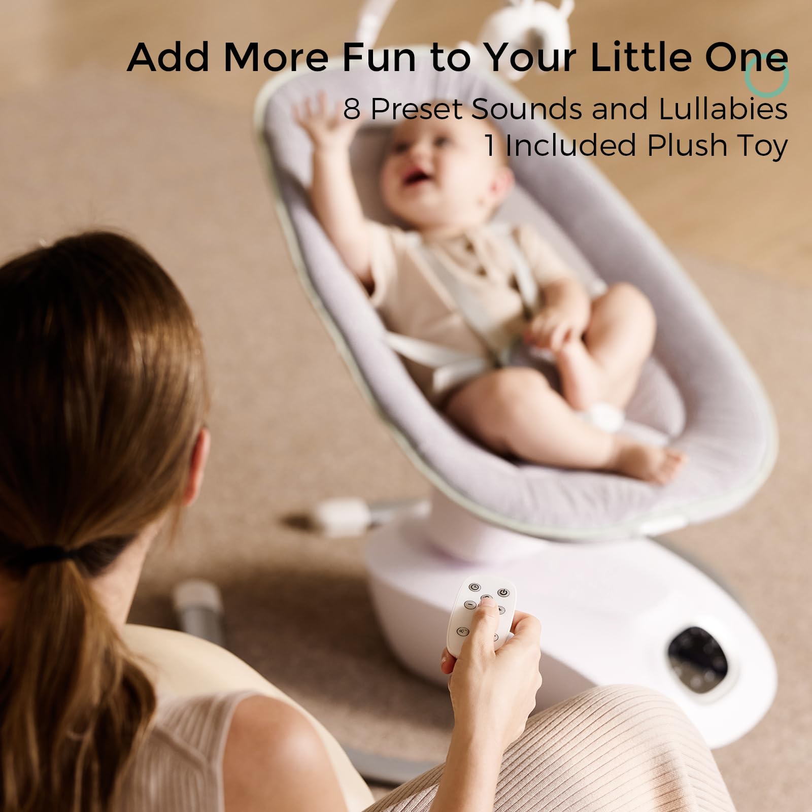 Momcozy CocoSway 3D Motion Electric Baby Swing for Infants & Toddlers - 6 Swing Motions, 4 Speed Settings, Remote Control & 8 Lullabies - Safe Infant Swing for Boys & Girls up to 20 lbs - Perfect for Nursery, Living Room & Soothing Fussy Babies