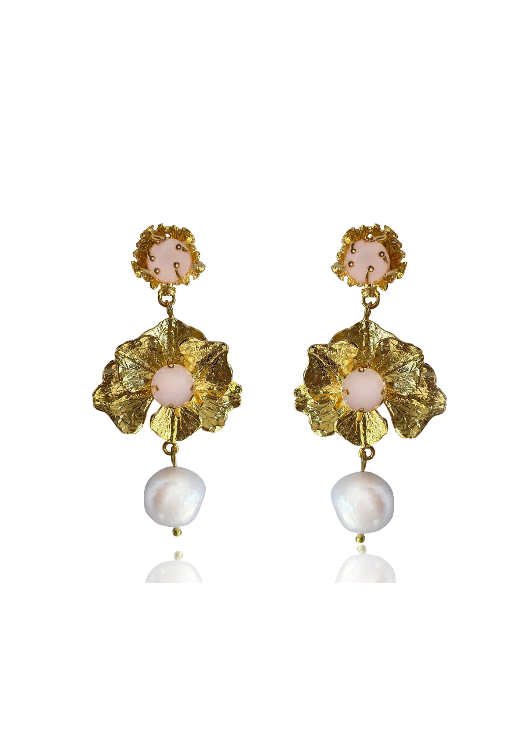 Lola Knight Aria Rose Quartz Pearl Drop Earrings - 18K Gold Plated Dangle Earrings for Women, Elegant Jewelry Gift for Wedding, Party & Special Occasions