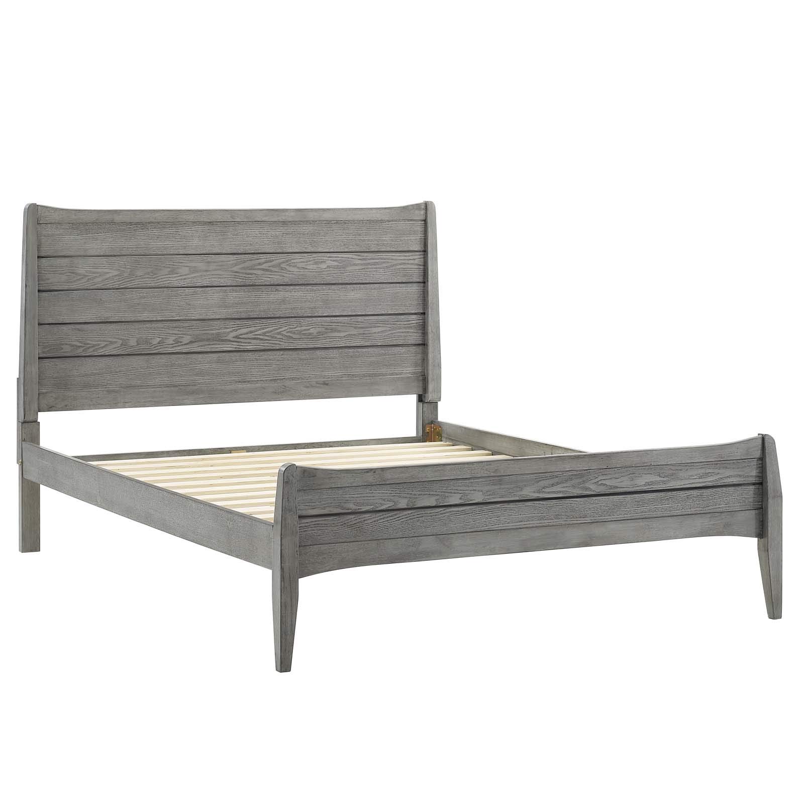 Modway MOD-6724-GRY-SET 3-Piece Gray Wooden King Size Bedroom Set with Platform Bed & Nightstands - Modern Bedroom Furniture for Master Suite & Guest Rooms