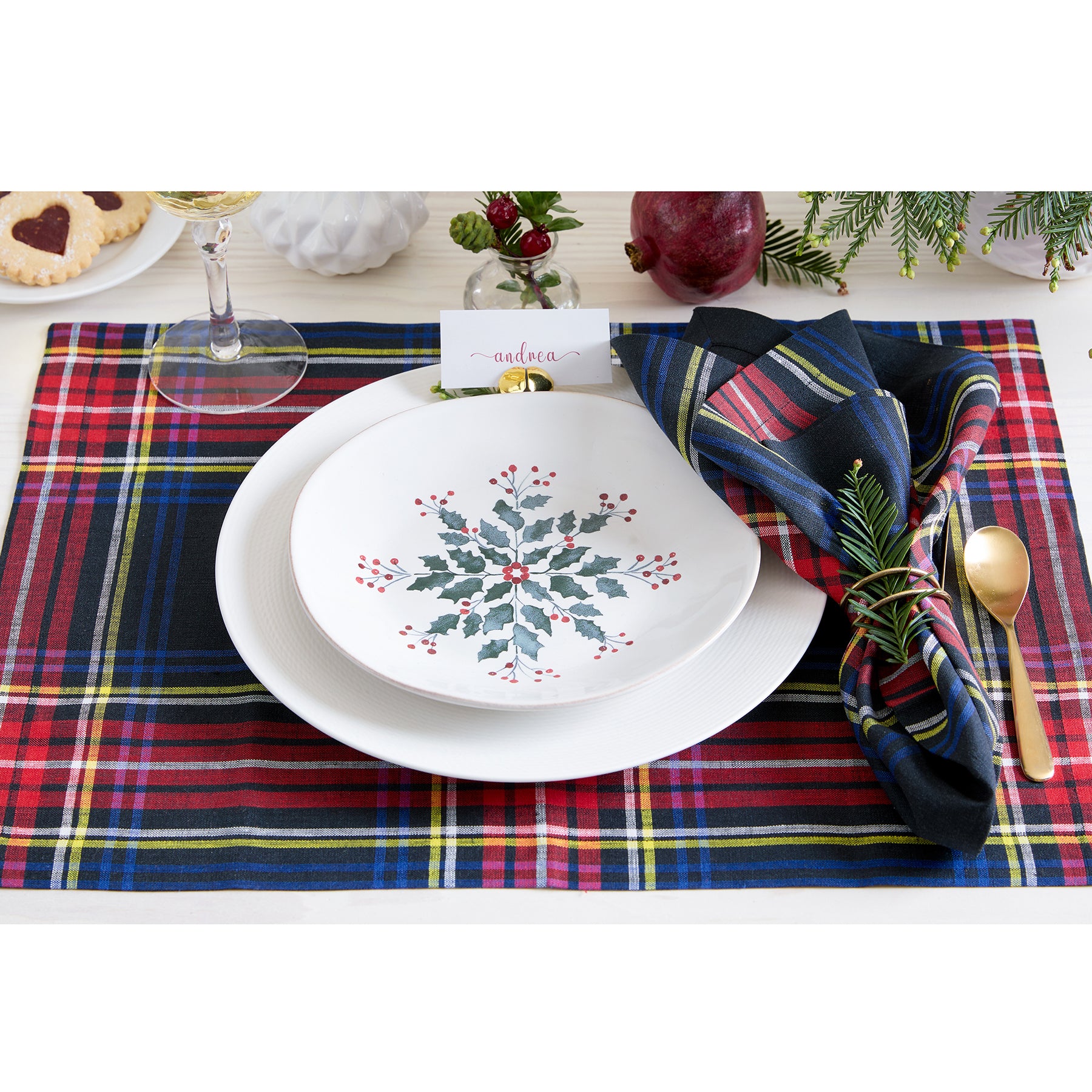 Premium Stewart Plaid Napkins - Set of 4 Cotton Linen Dinner Napkins for Holiday Table Setting, Christmas Dinner, and Party Decor