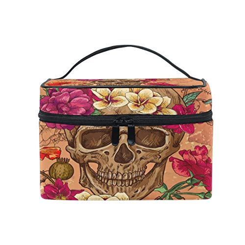 JUMBEAR Skull Flower Travel Makeup Bag - Waterproof Cosmetic Organizer Train Case & Toiletry Pouch for Women & Girls - Perfect for Vacation, Gym, Business Trips & Daily Essentials Storage