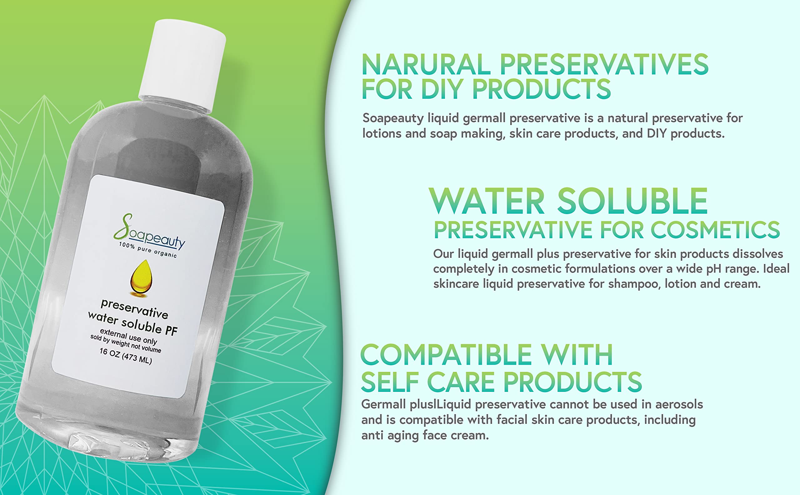 Soapeauty Germall Plus Liquid Preservative - Water Soluble Natural Preservative for Skin Care, Cosmetics & Body Lotion - Safe for DIY Beauty Products (12 OZ) - Perfect for Homemade Lotions, Creams & Serums