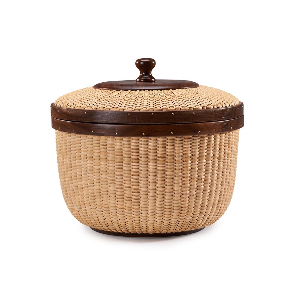 Rattan Storage Basket with Lid - Handwoven Circular Organizer for Home, Sewing Kits & Crafts | Stylish Woven Bin for Bedroom, Bathroom & Closet Organization