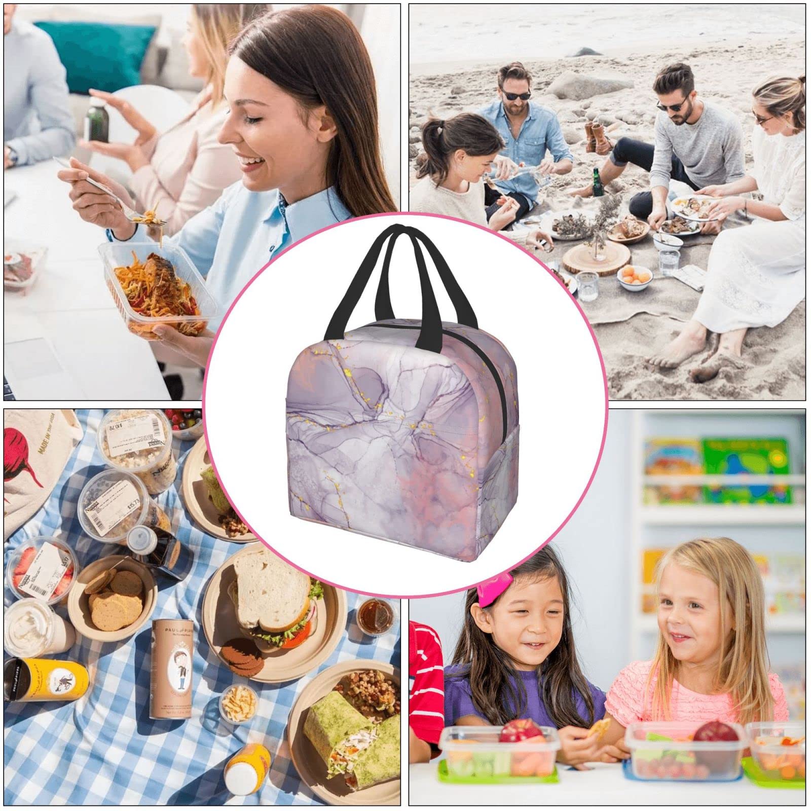 Insulated Marble Print Lunch Bag - Reusable & Leak-Proof Meal Container for Work, Travel & Picnic | Portable Tote for Men & Women | Keep Food Fresh for Hours