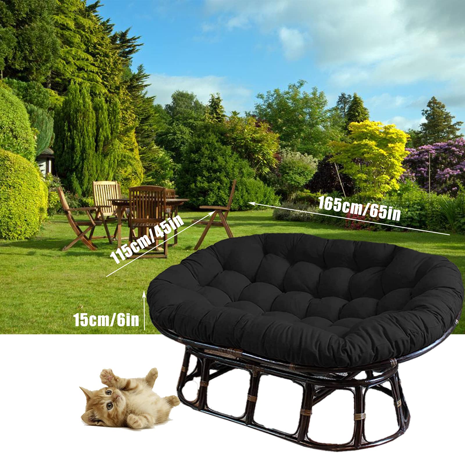 Double Papasan Cushion for Outdoor Use - Waterproof Hanging Basket & Garden Chair Cushion - Durable Patio Furniture Accessory (Brown, 65x45 inches) - Perfect for Porch, Backyard, and Poolside Relaxation
