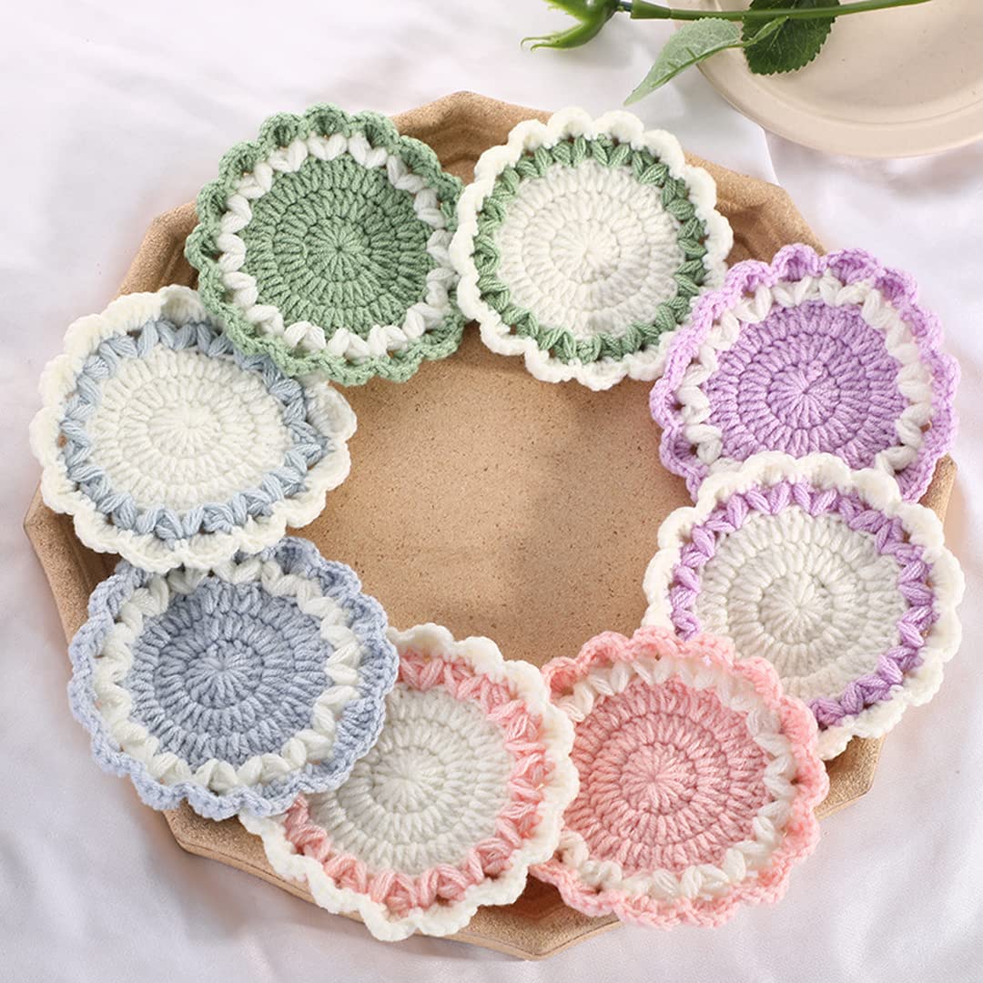4 Pcs Handmade Macrame Wavy Flower Coasters - Absorbent & Heat Resistant Knit Trivets for Hot Dishes - Perfect Housewarming Gift for Kitchen, Dining Table & Home Decor