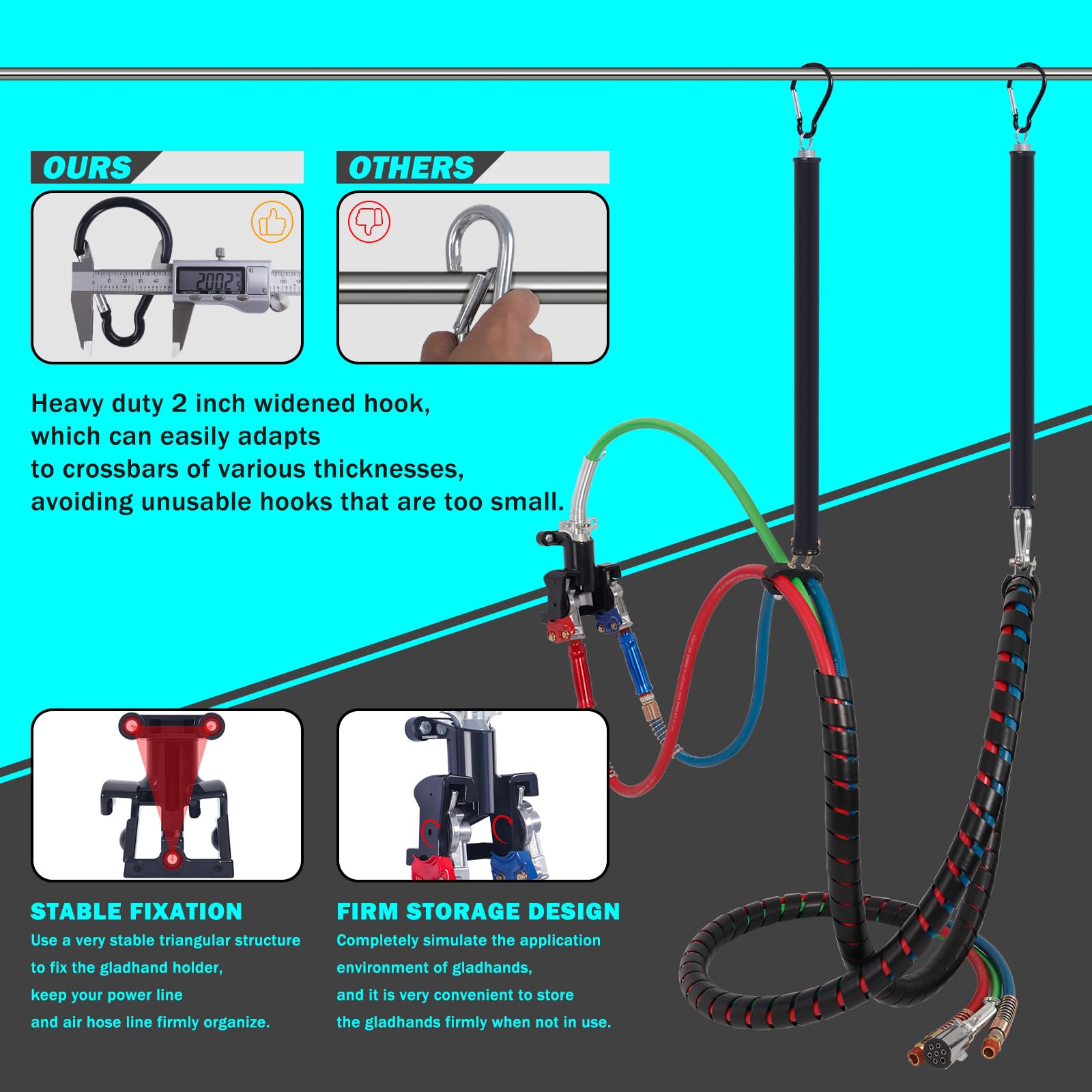 CheeMuii 15FT Semi Truck Air Line Kit - Red & Blue Air Brake Hoses with Gladhand Holder, Springs & 7-Way Trailer Cord | 3-in-1 Air Brake System for Semi Trucks, Trailers & Tractors | Ideal for Long-Haul Trucking & Heavy-Duty Towing