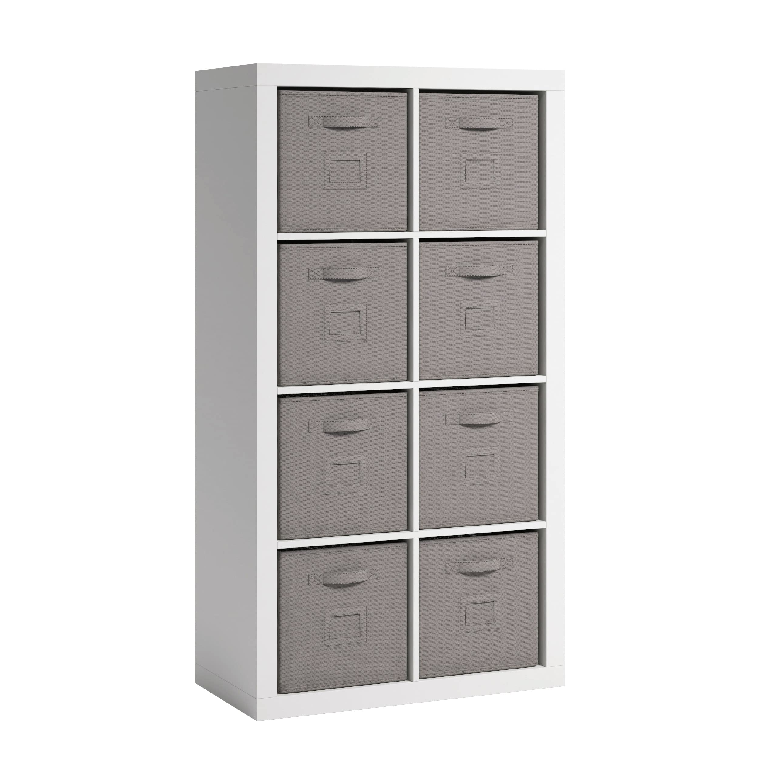 Sauder 8-Cube Storage Organizer with Fabric Bins - White Pantry Cabinet for Home Office, Bedroom & Closet Organization - Space Saving Storage Solution for Toys, Books & Clothes