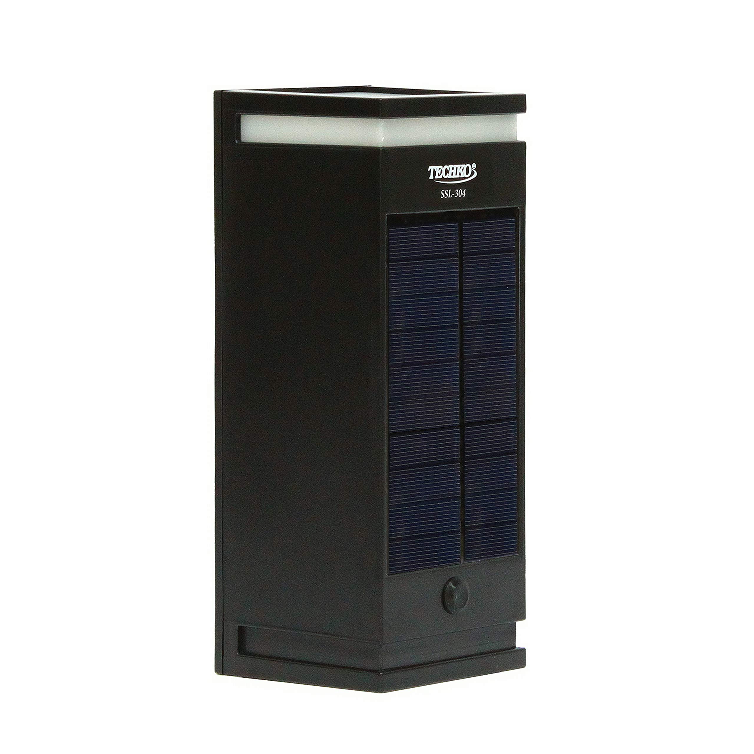 Techko Outdoor Solar Lights Wall Sconce - Single-Directional Modern Contemporary Design, Waterproof IP65, 12+ Hours Battery Life [1-Pack Black] - Perfect for Patio, Garden, Pathway, and Porch Lighting