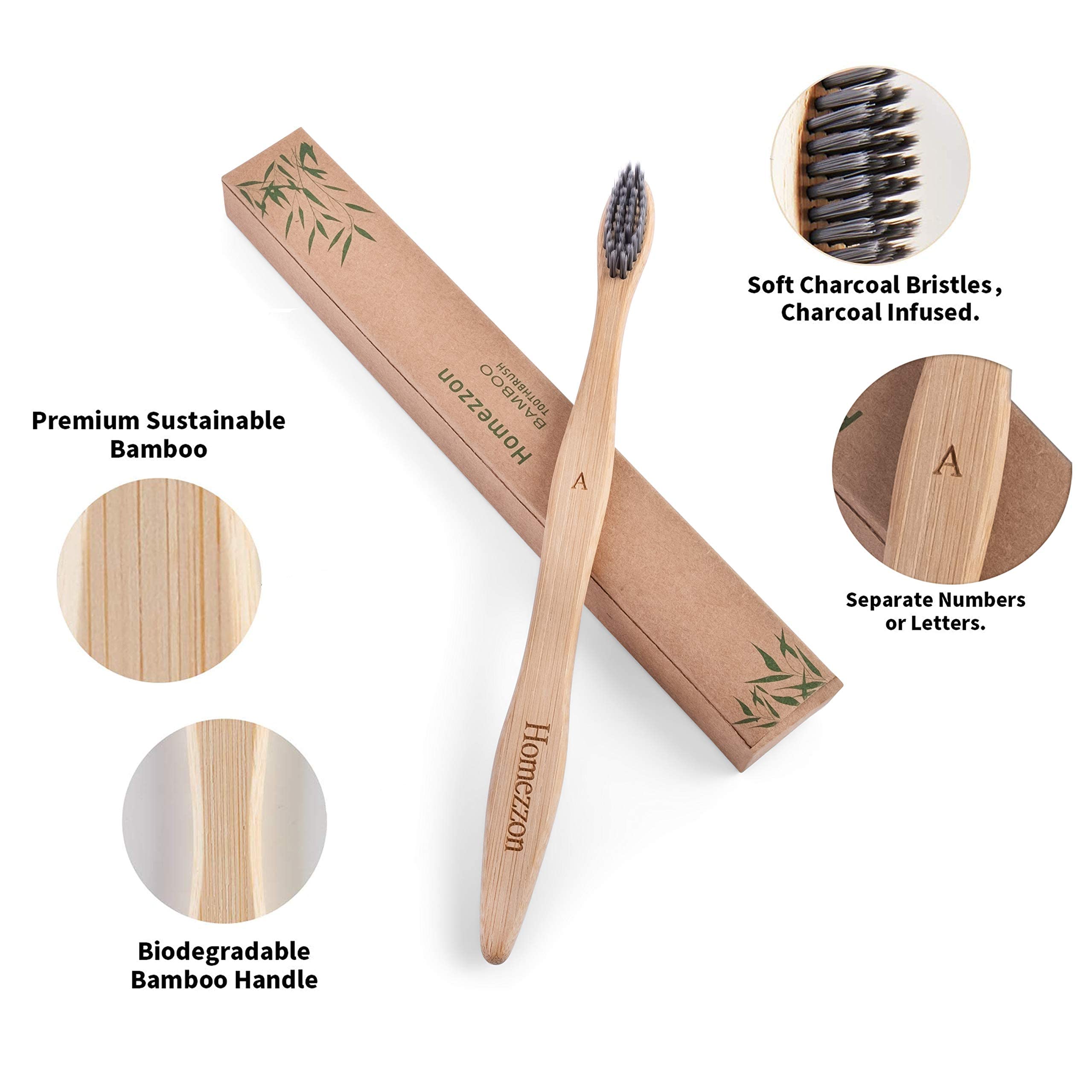 Eco-Friendly Bamboo Toothbrushes with Soft Bristles - Pack of 10 BPA-Free Charcoal Toothbrushes for Gentle Teeth Cleaning | Ideal for Sensitive Gums, Travel & Sustainable Oral Care Routine